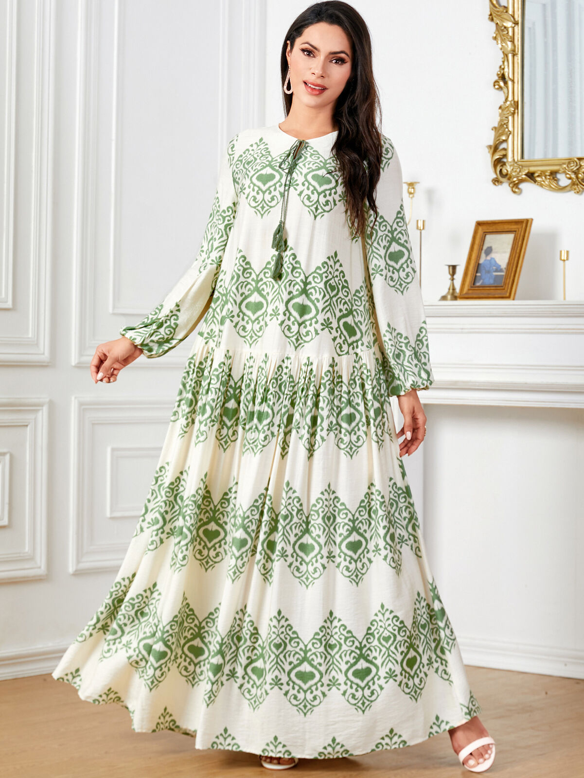 Women Muslim Abaya Maxi Dress Evening Kaftan Long Robe Floral Printed Arab Gown - Picture 269 of 406