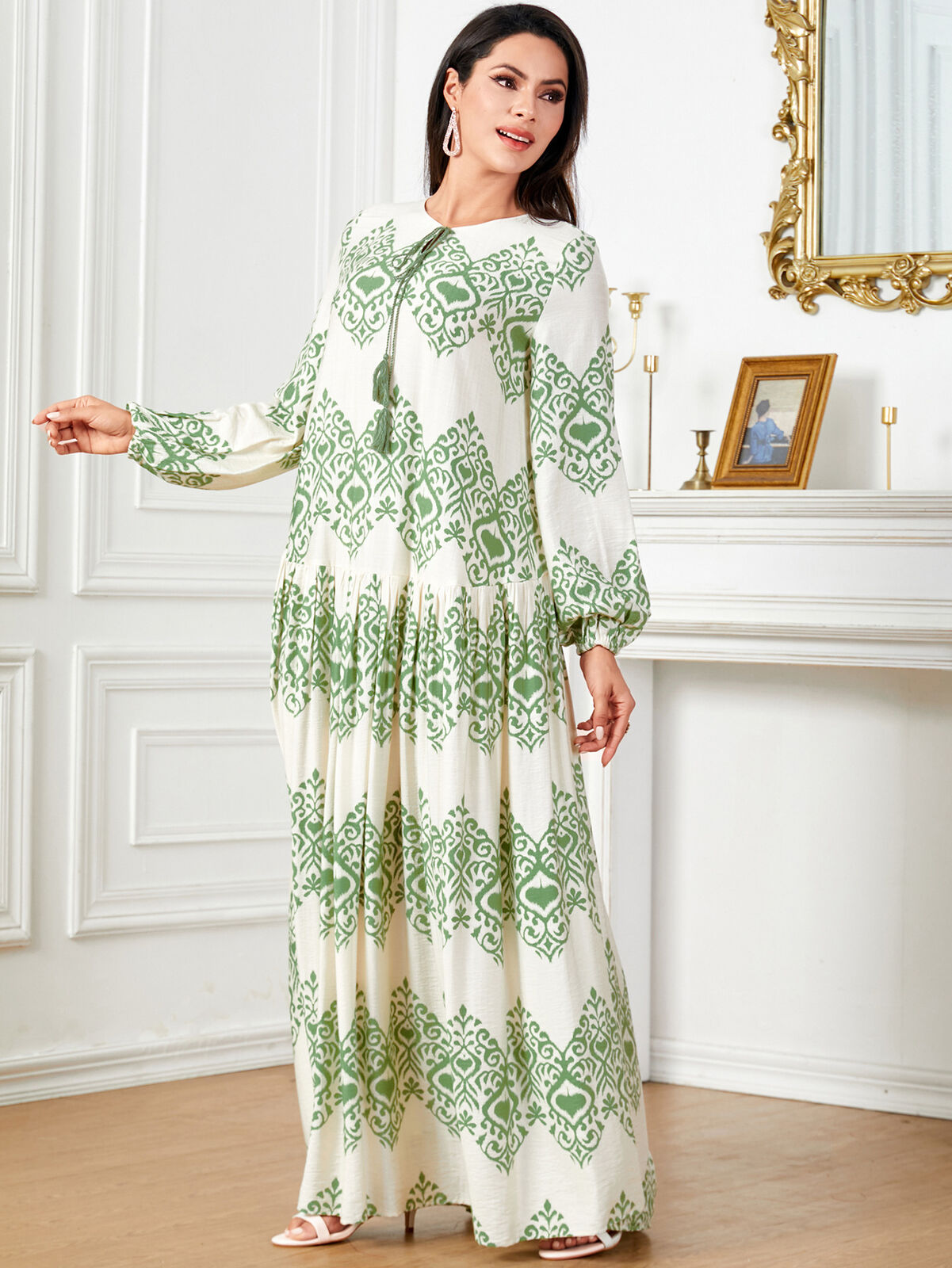 Women Muslim Abaya Maxi Dress Evening Kaftan Long Robe Floral Printed Arab Gown - Picture 270 of 406