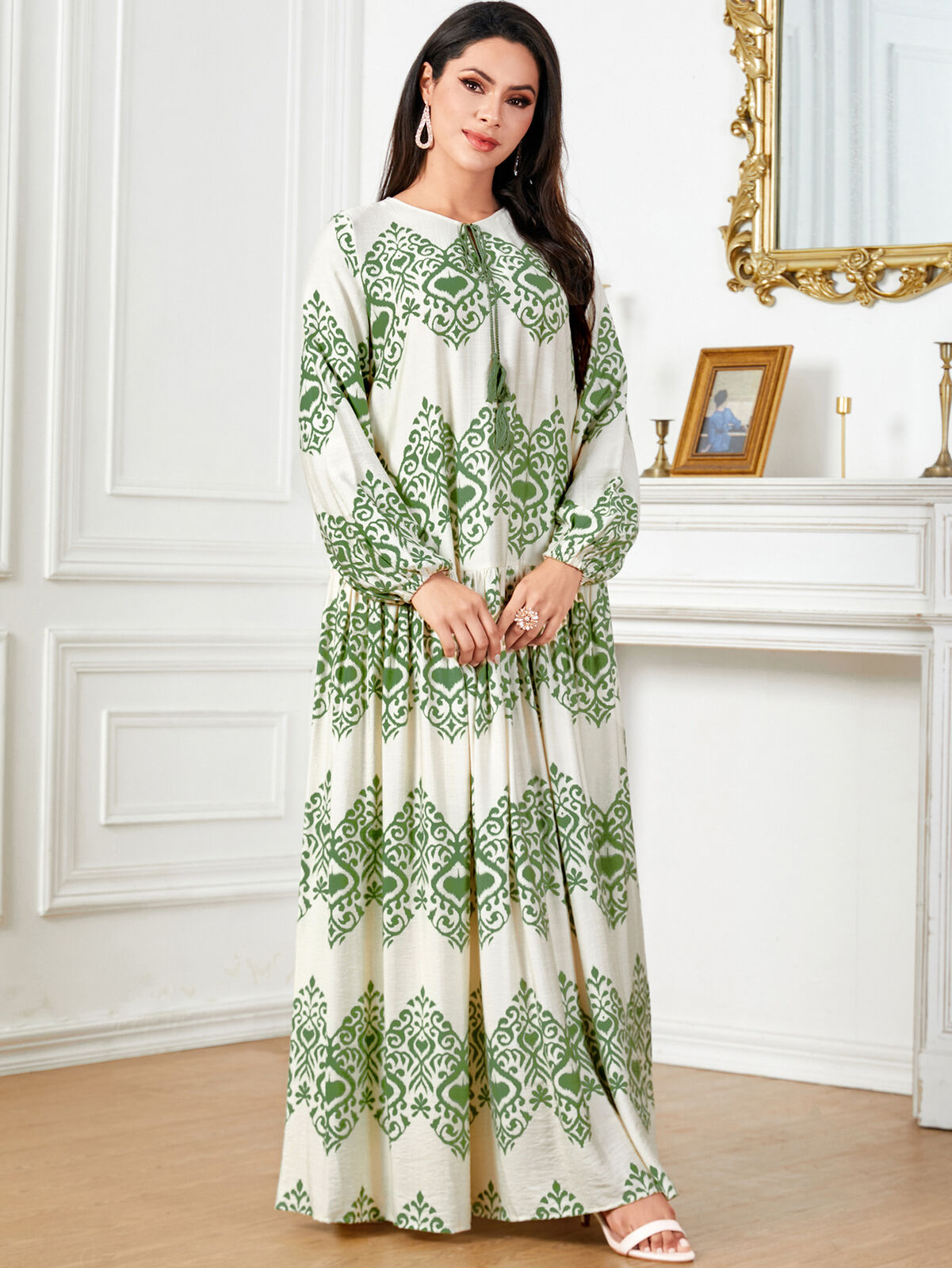 Women Muslim Abaya Maxi Dress Evening Kaftan Long Robe Floral Printed Arab Gown - Picture 272 of 406