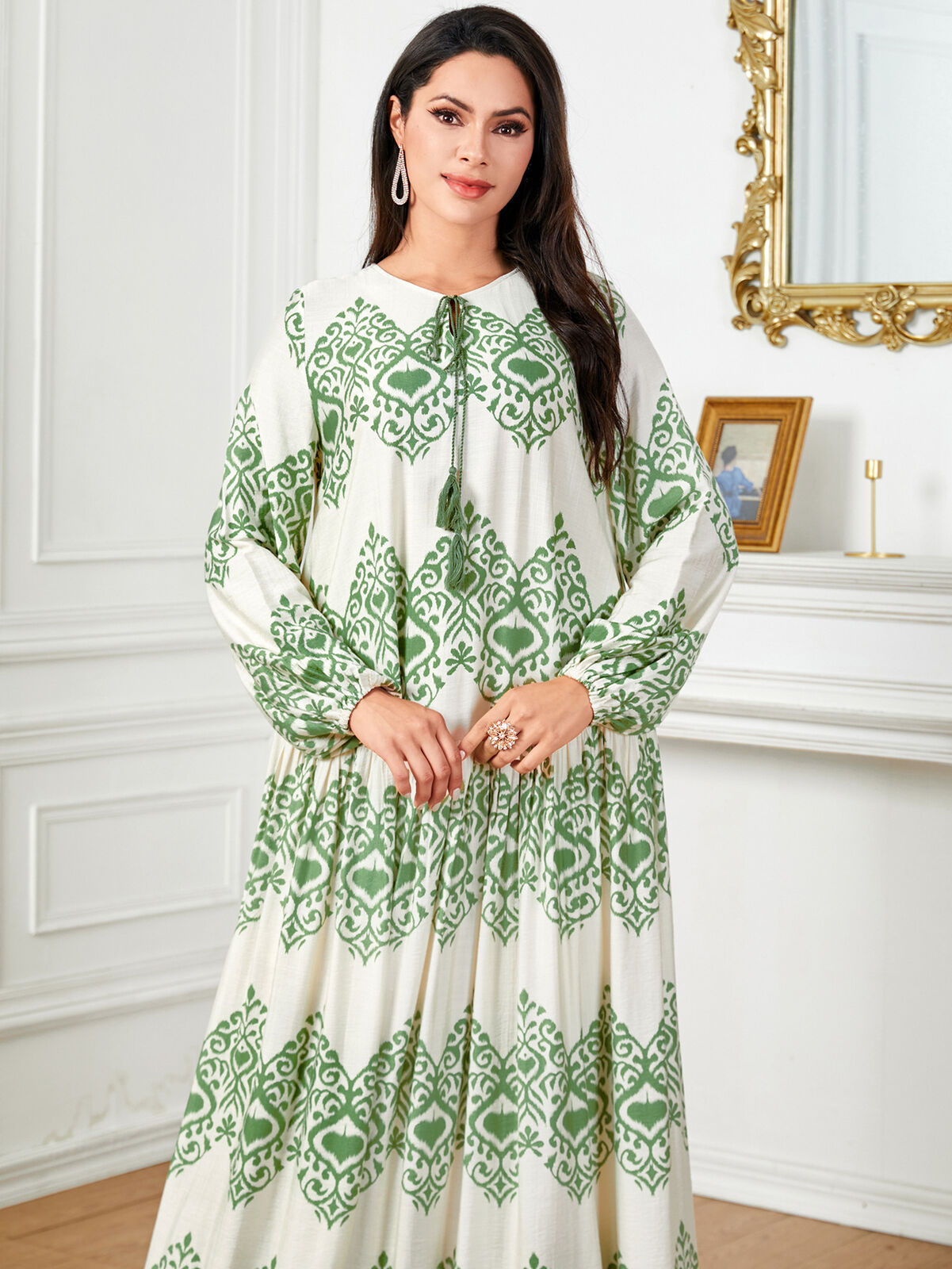 Women Muslim Abaya Maxi Dress Evening Kaftan Long Robe Floral Printed Arab Gown - Picture 273 of 406