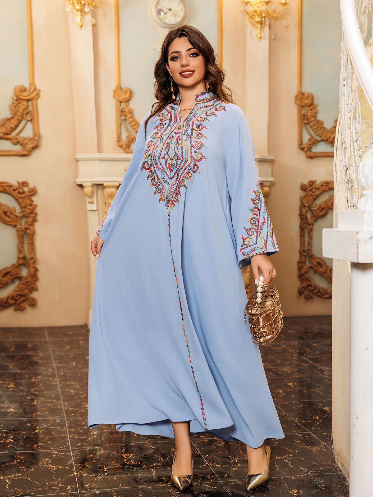 Women Muslim Abaya Maxi Dress Evening Kaftan Long Robe Floral Printed Arab Gown - Picture 276 of 406