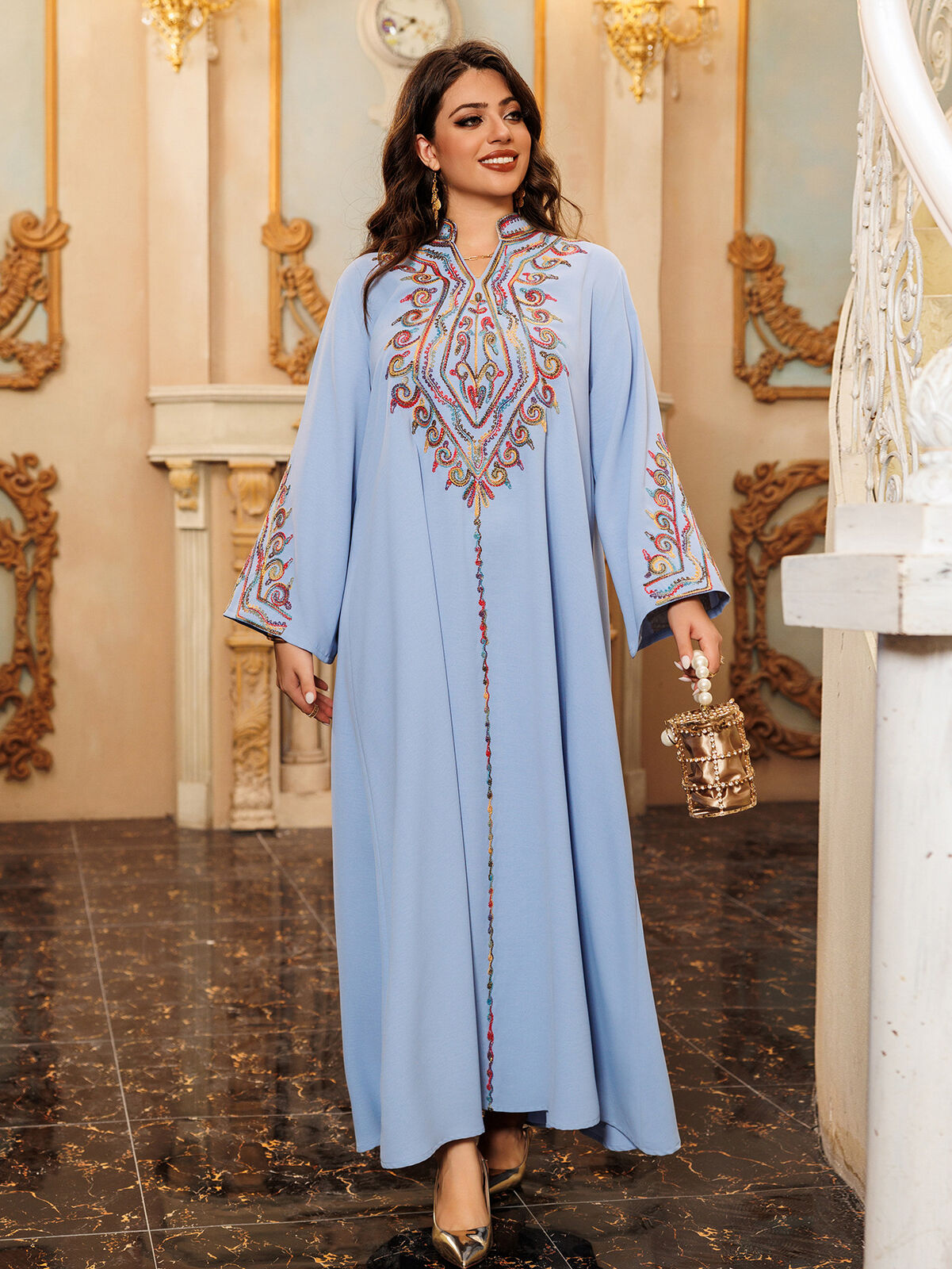 Women Muslim Abaya Maxi Dress Evening Kaftan Long Robe Floral Printed Arab Gown - Picture 278 of 406