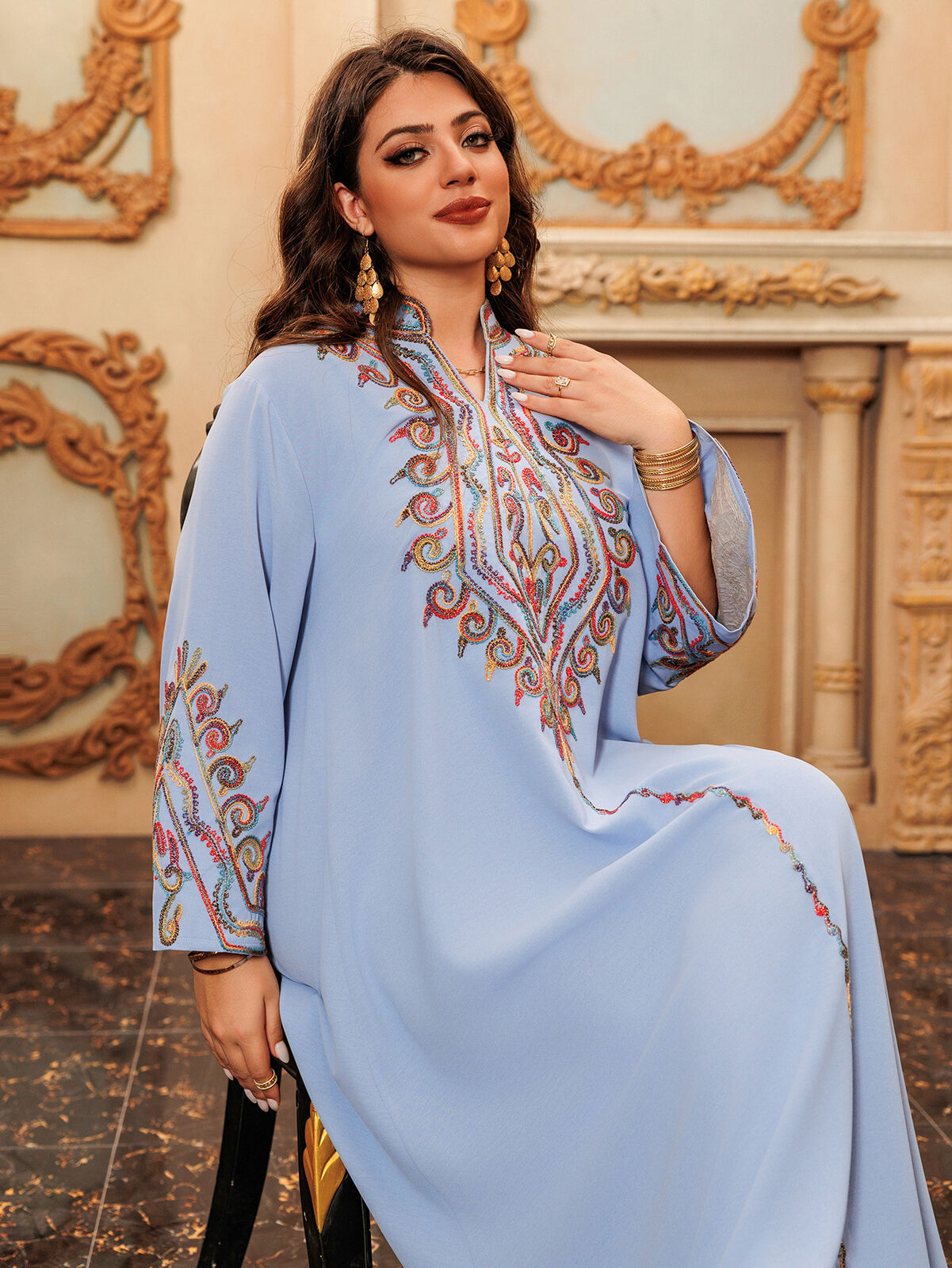 Women Muslim Abaya Maxi Dress Evening Kaftan Long Robe Floral Printed Arab Gown - Picture 279 of 406