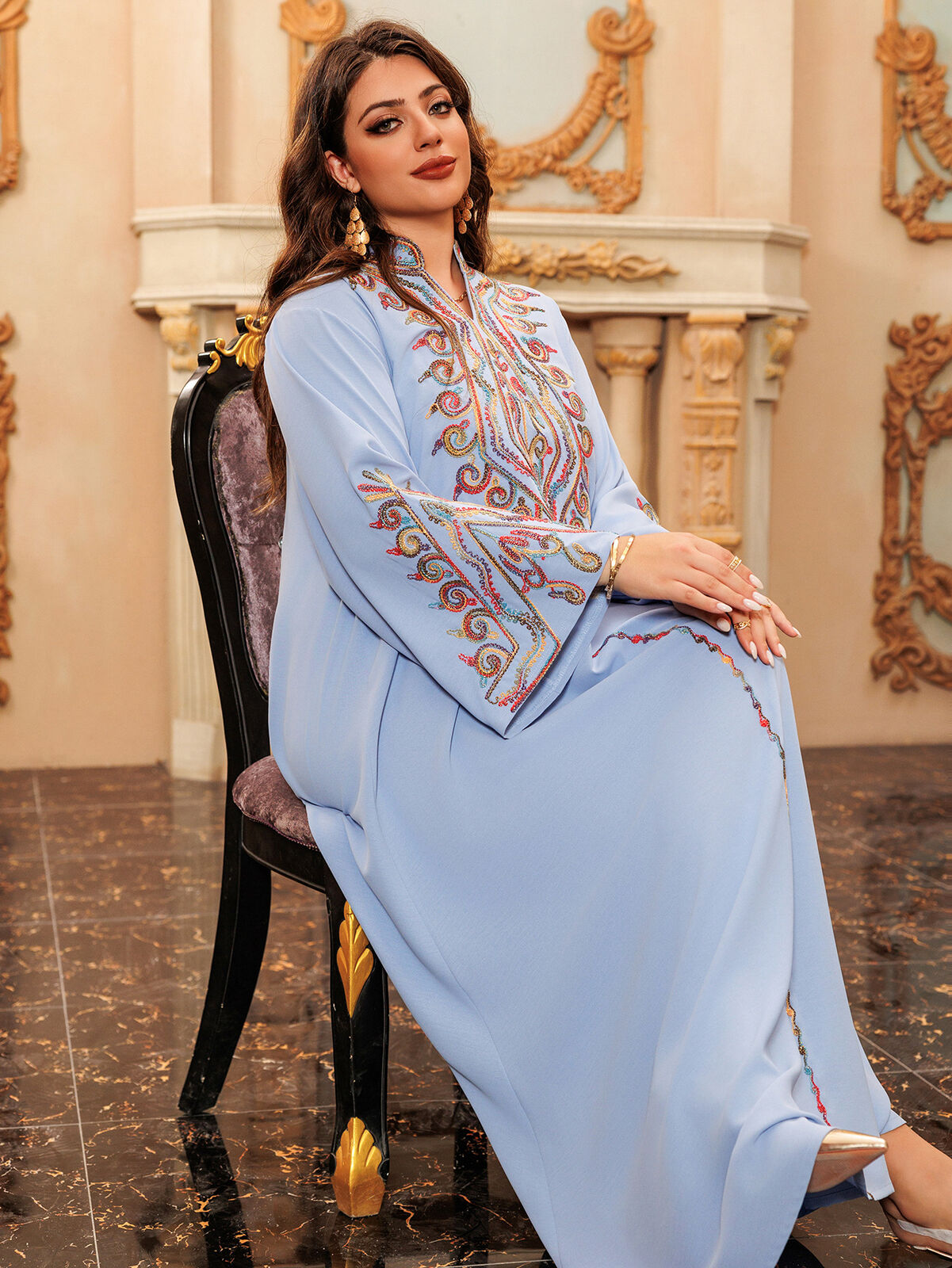 Women Muslim Abaya Maxi Dress Evening Kaftan Long Robe Floral Printed Arab Gown - Picture 280 of 406