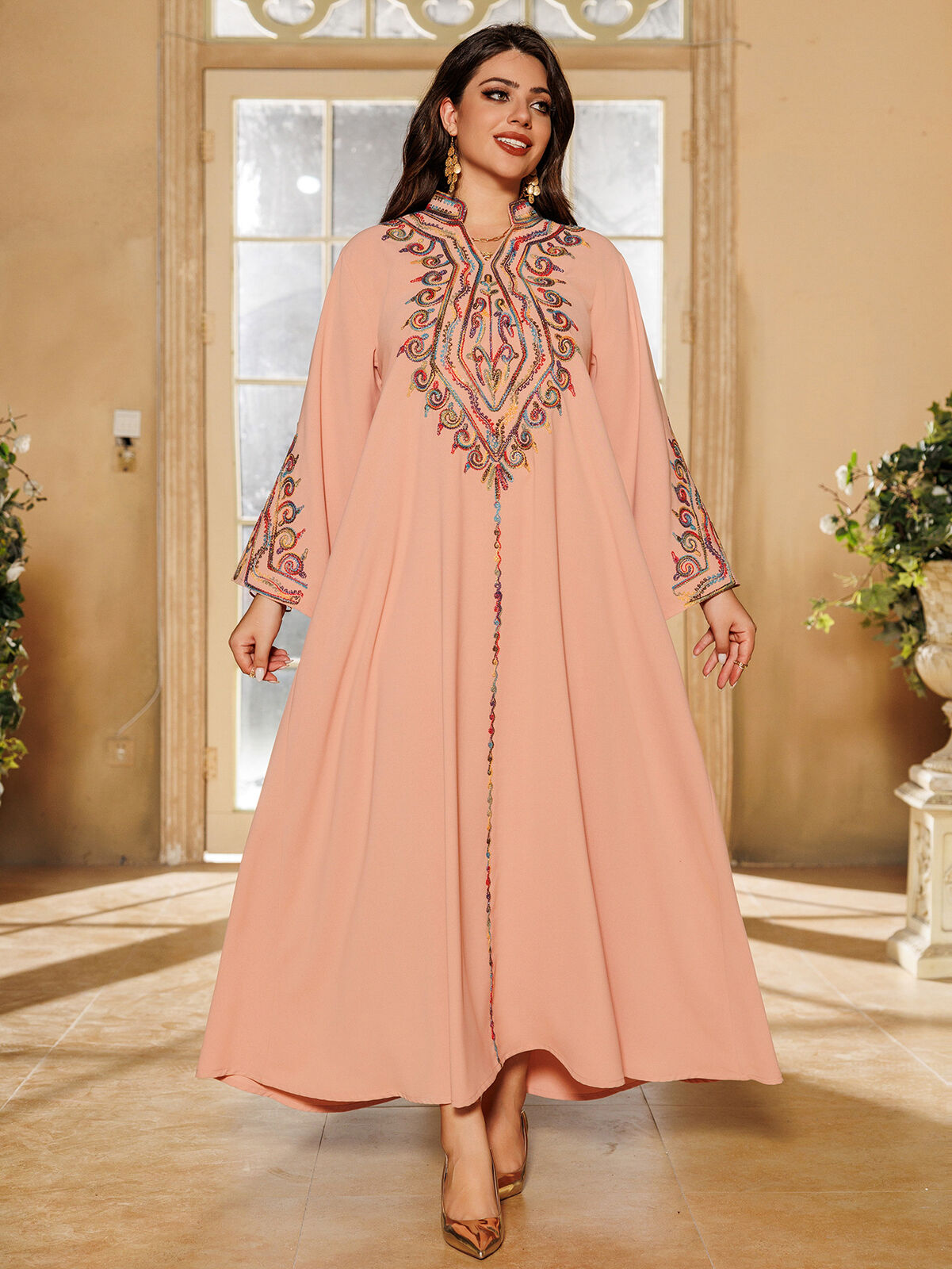 Women Muslim Abaya Maxi Dress Evening Kaftan Long Robe Floral Printed Arab Gown - Picture 283 of 406