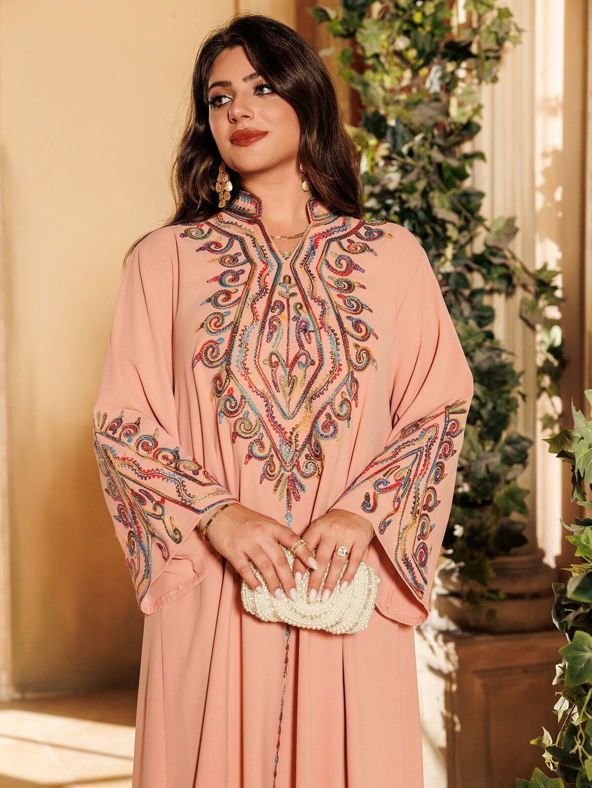 Women Muslim Abaya Maxi Dress Evening Kaftan Long Robe Floral Printed Arab Gown - Picture 285 of 406