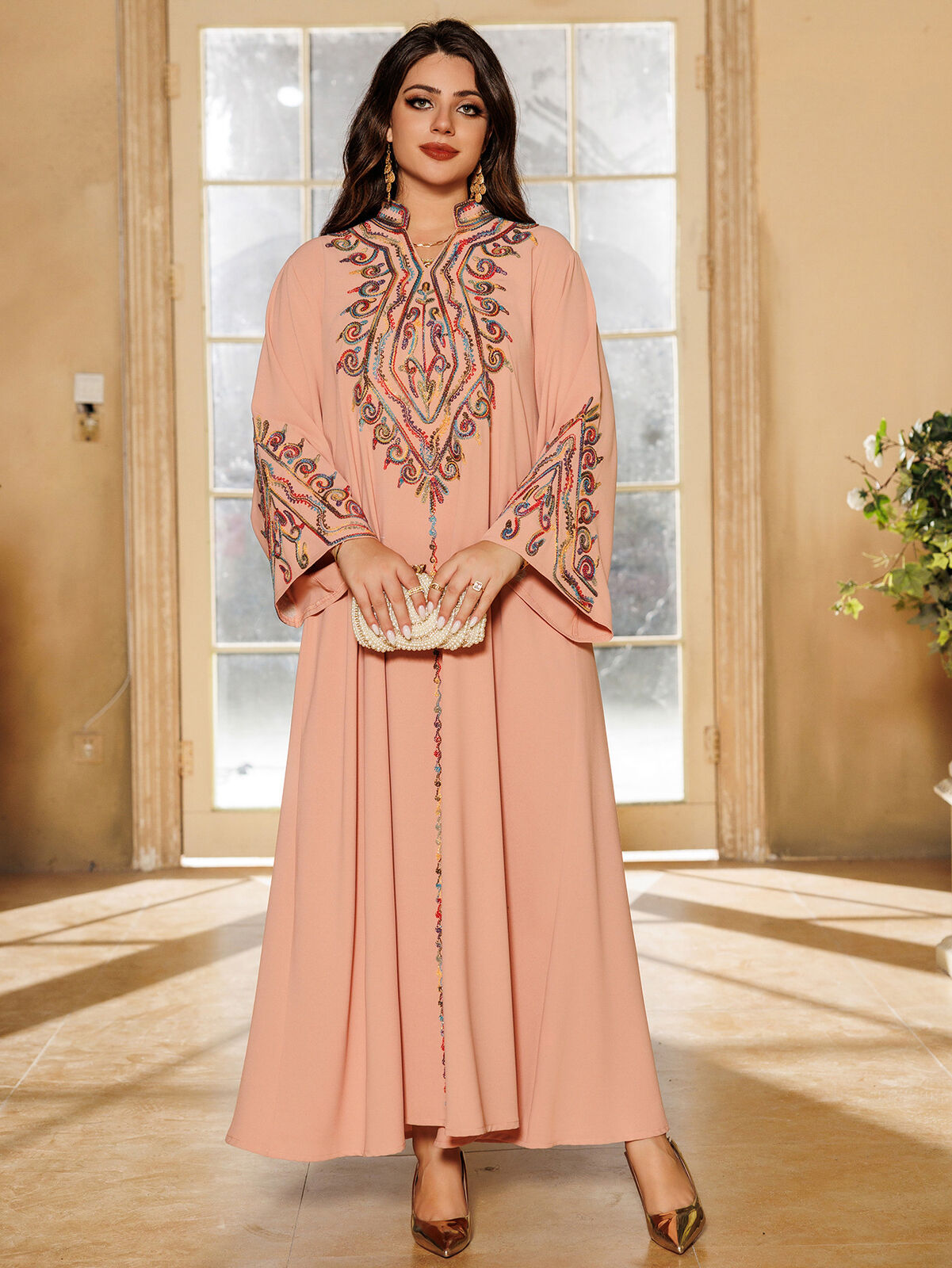 Women Muslim Abaya Maxi Dress Evening Kaftan Long Robe Floral Printed Arab Gown - Picture 286 of 406