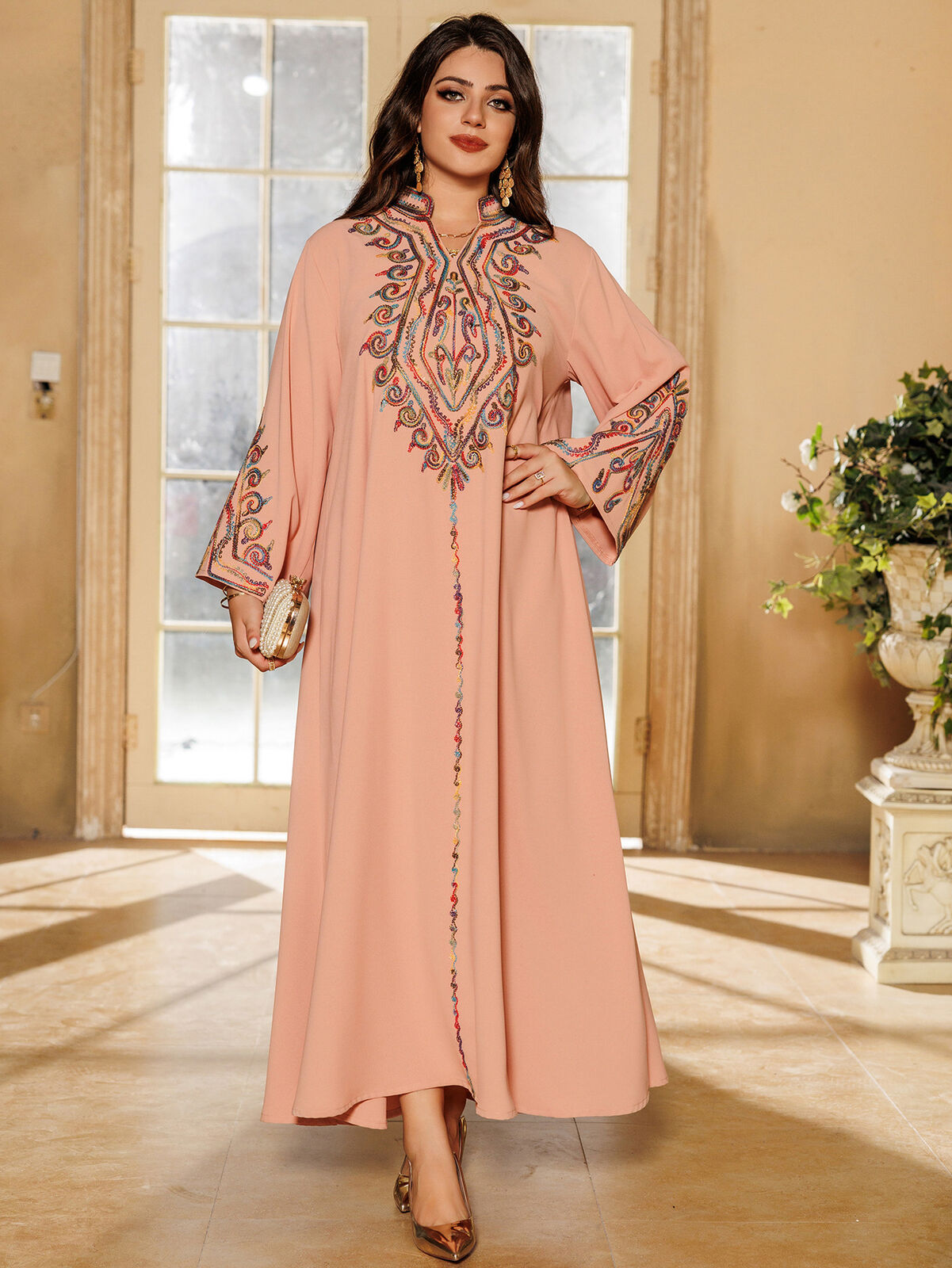 Women Muslim Abaya Maxi Dress Evening Kaftan Long Robe Floral Printed Arab Gown - Picture 288 of 406