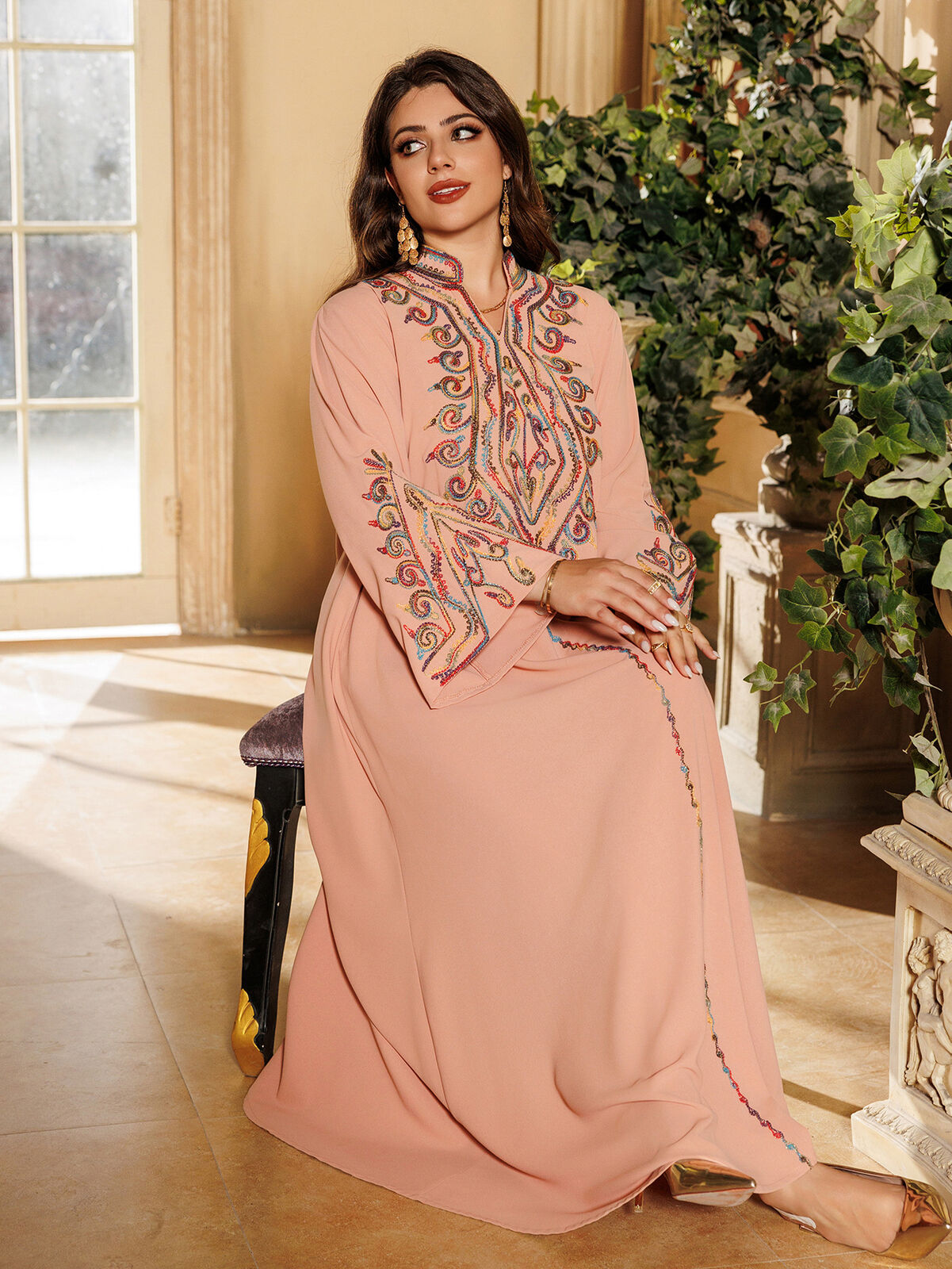 Women Muslim Abaya Maxi Dress Evening Kaftan Long Robe Floral Printed Arab Gown - Picture 289 of 406