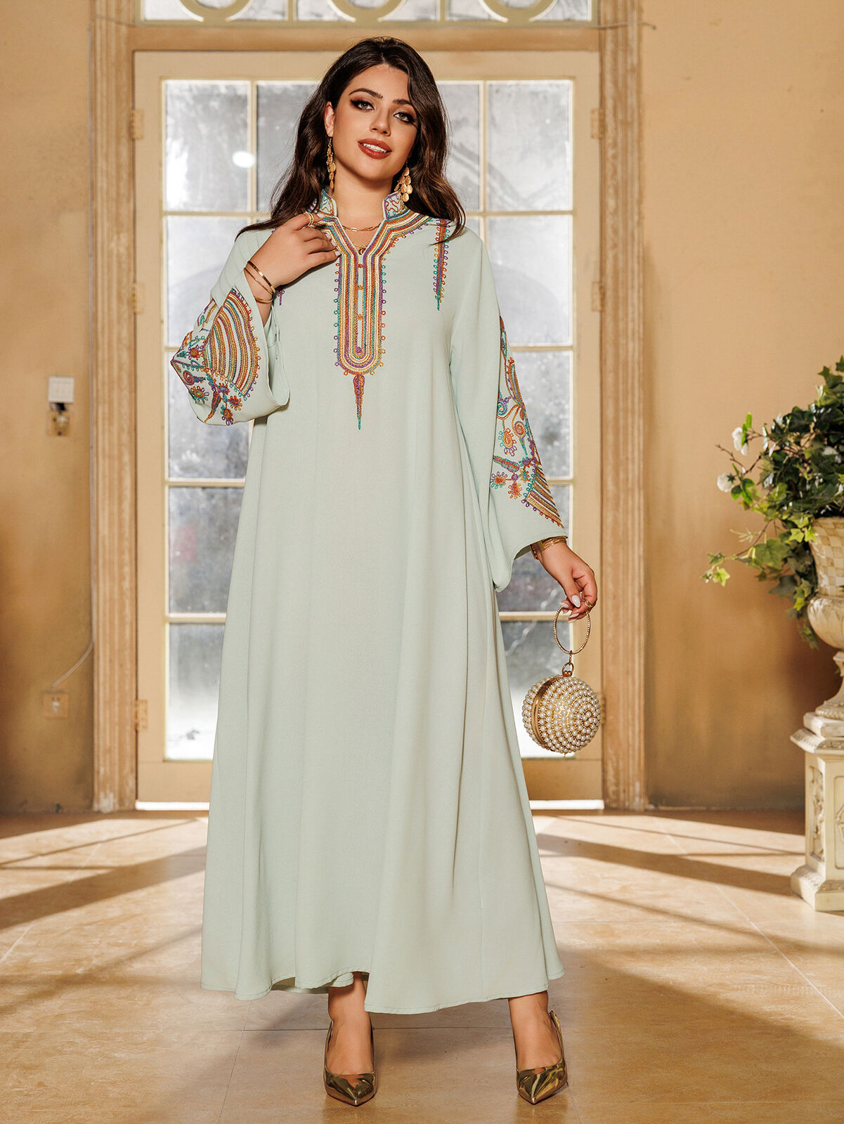 Women Muslim Abaya Maxi Dress Evening Kaftan Long Robe Floral Printed Arab Gown - Picture 292 of 406