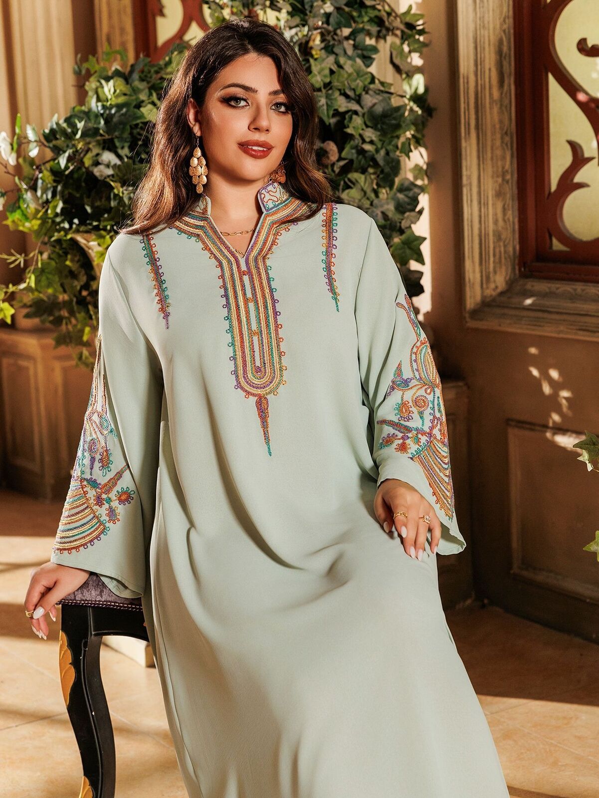 Women Muslim Abaya Maxi Dress Evening Kaftan Long Robe Floral Printed Arab Gown - Picture 293 of 406
