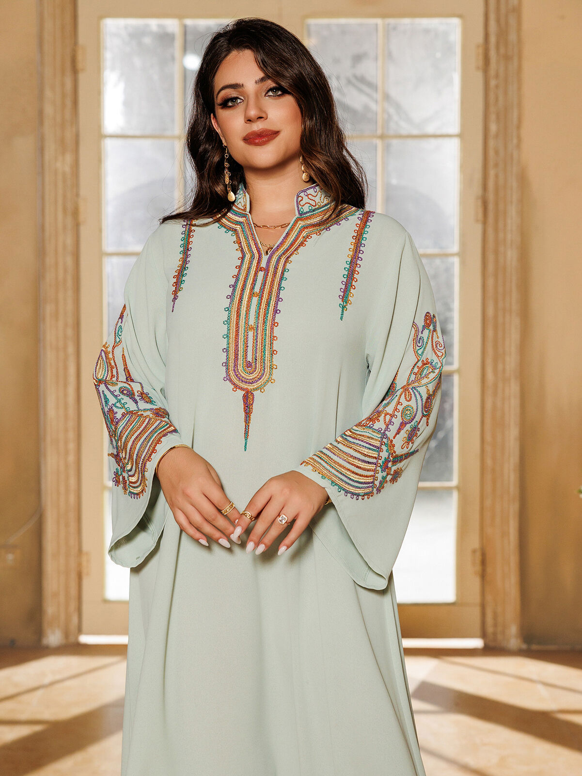 Women Muslim Abaya Maxi Dress Evening Kaftan Long Robe Floral Printed Arab Gown - Picture 294 of 406