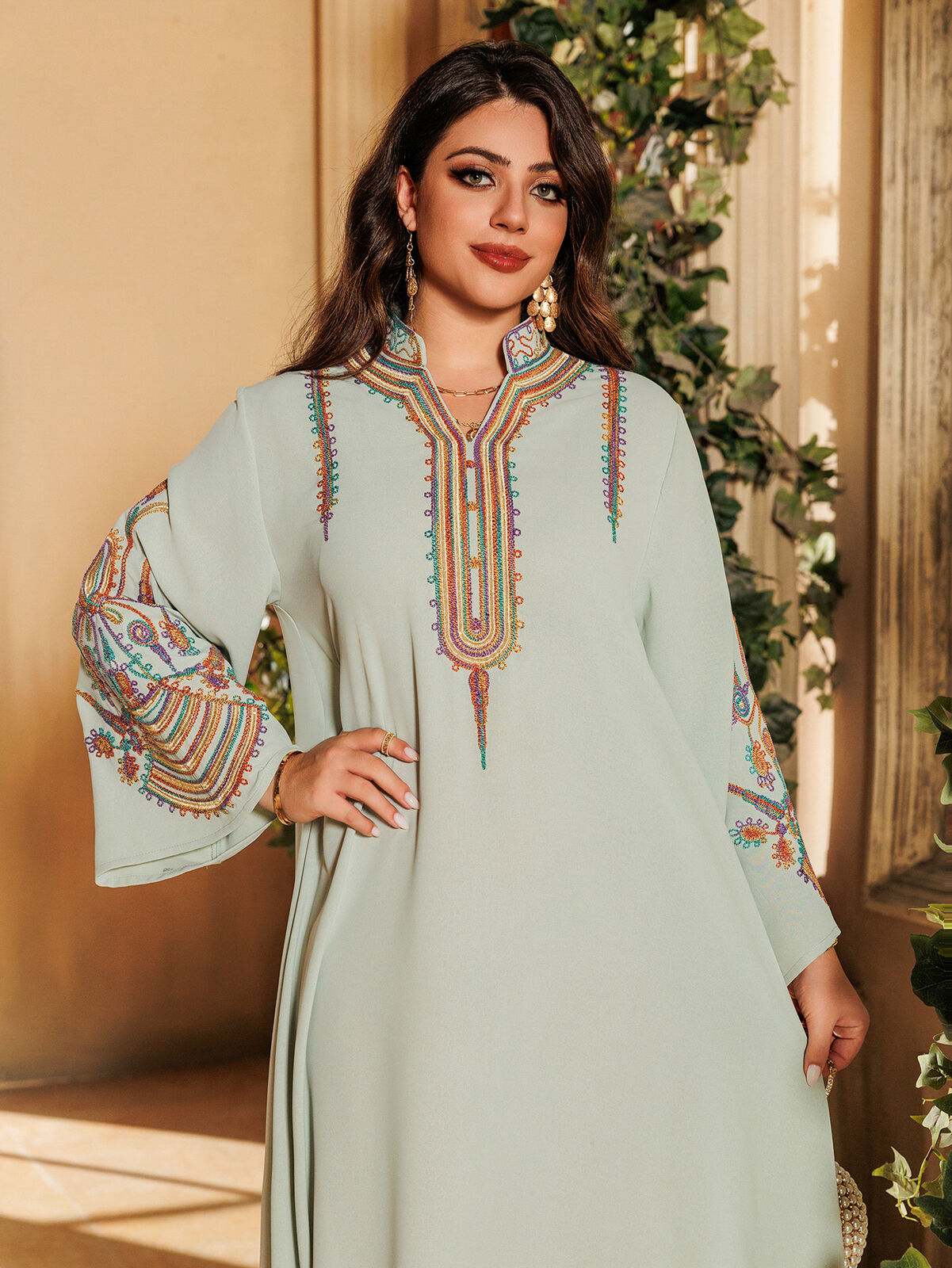 Women Muslim Abaya Maxi Dress Evening Kaftan Long Robe Floral Printed Arab Gown - Picture 295 of 406