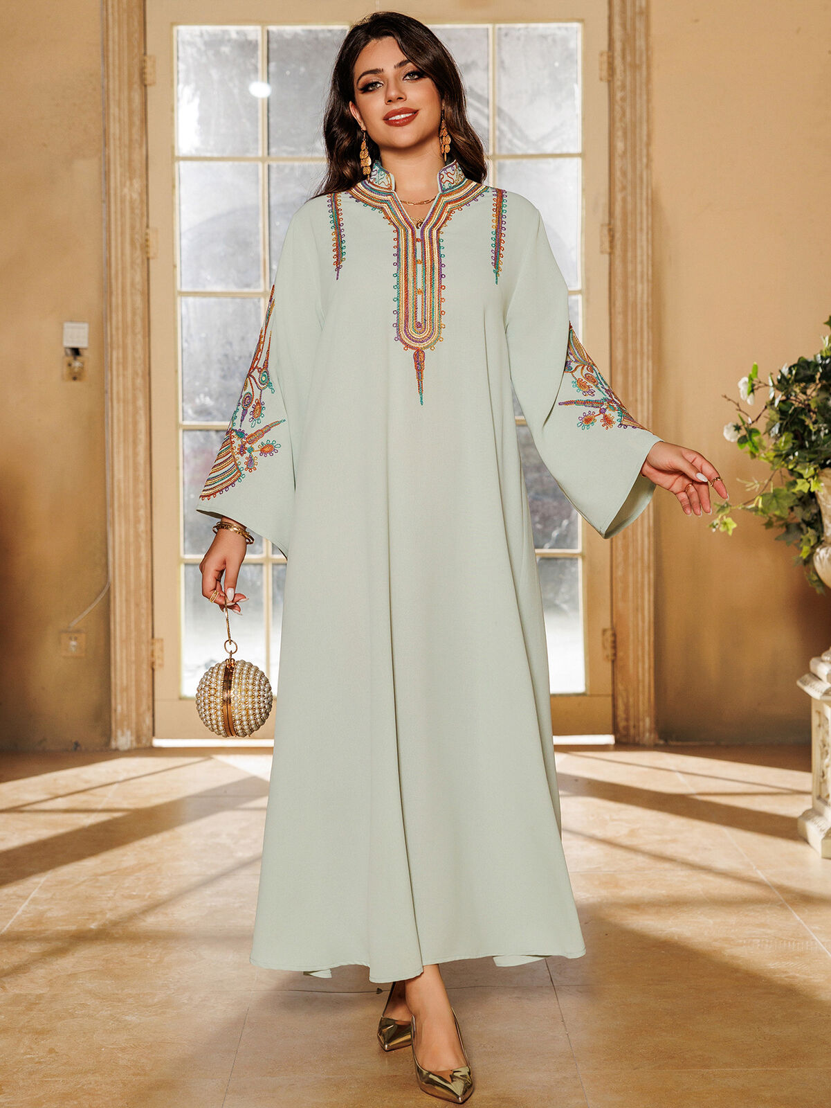 Women Muslim Abaya Maxi Dress Evening Kaftan Long Robe Floral Printed Arab Gown - Picture 297 of 406