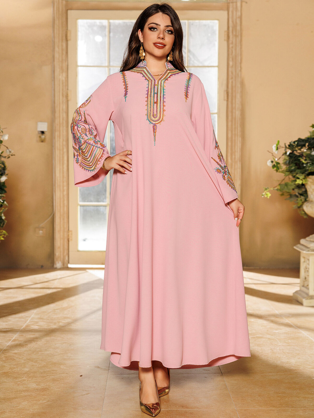 Women Muslim Abaya Maxi Dress Evening Kaftan Long Robe Floral Printed Arab Gown - Picture 299 of 406