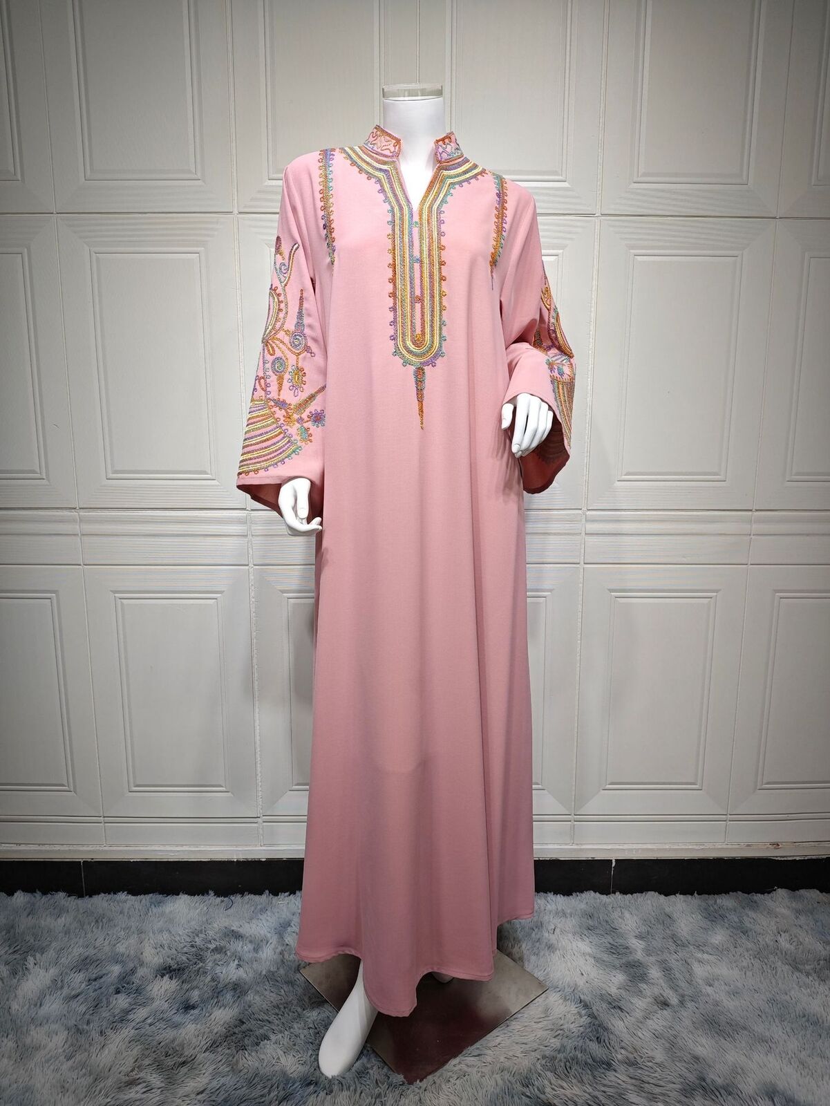 Women Muslim Abaya Maxi Dress Evening Kaftan Long Robe Floral Printed Arab Gown - Picture 300 of 406
