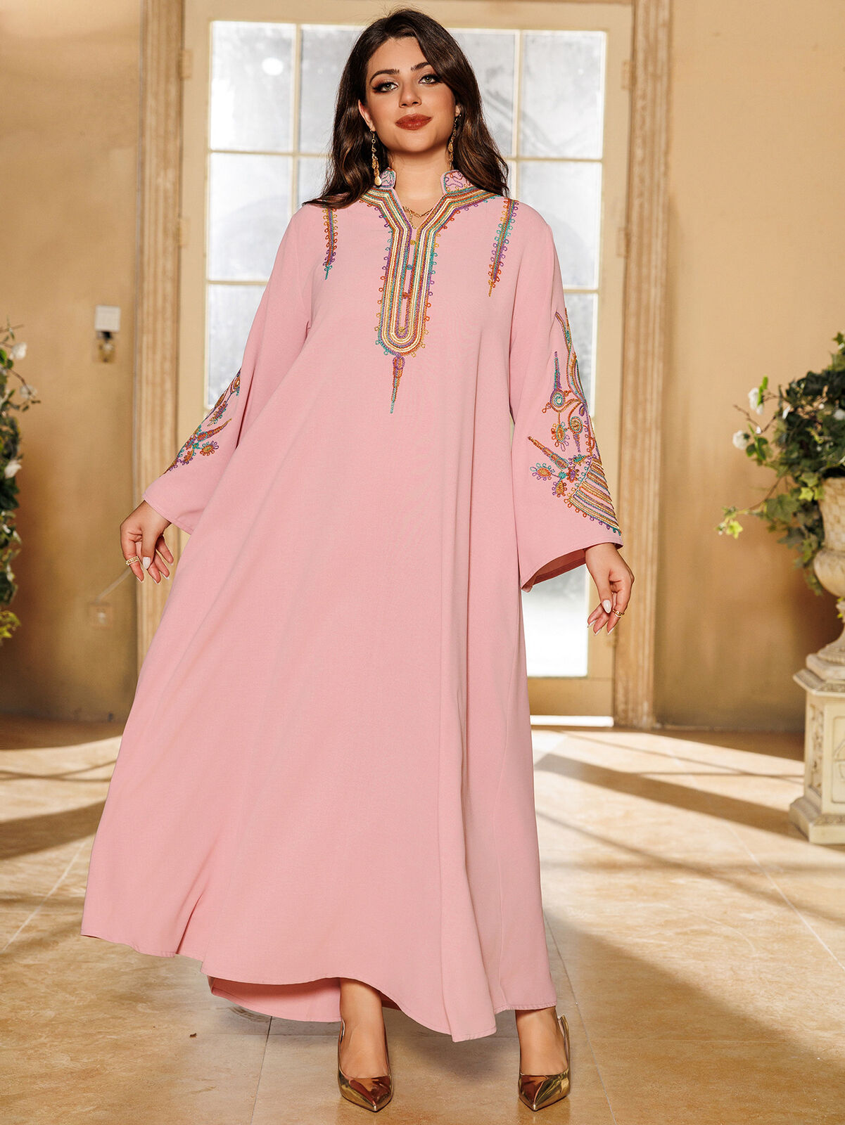Women Muslim Abaya Maxi Dress Evening Kaftan Long Robe Floral Printed Arab Gown - Picture 302 of 406