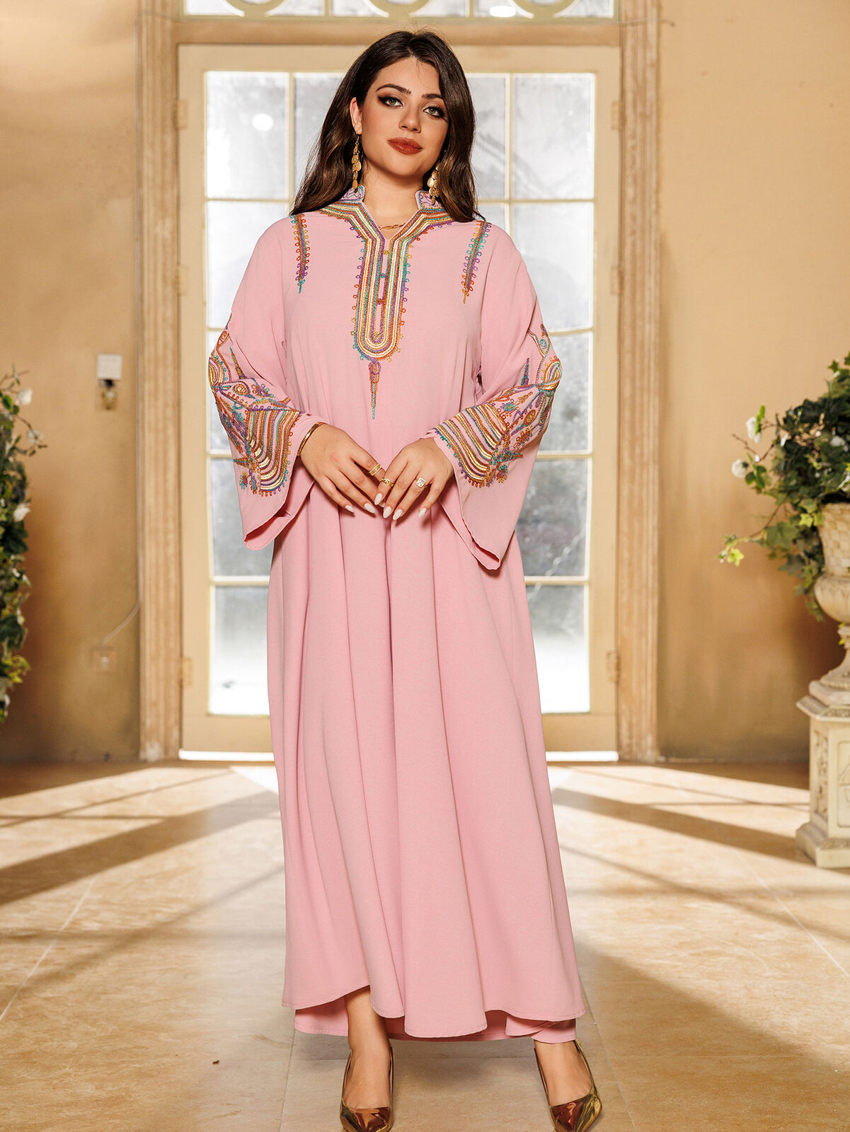 Women Muslim Abaya Maxi Dress Evening Kaftan Long Robe Floral Printed Arab Gown - Picture 303 of 406