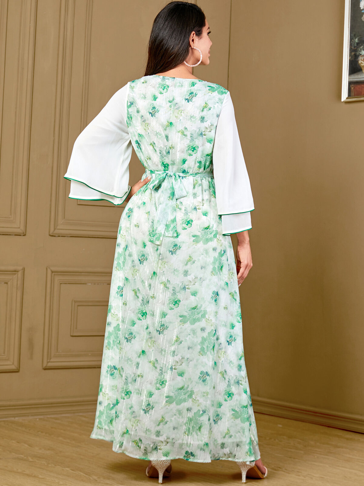 Women Muslim Abaya Maxi Dress Evening Kaftan Long Robe Floral Printed Arab Gown - Picture 311 of 406