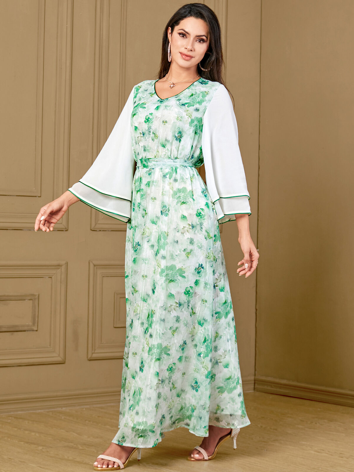 Women Muslim Abaya Maxi Dress Evening Kaftan Long Robe Floral Printed Arab Gown - Picture 315 of 406