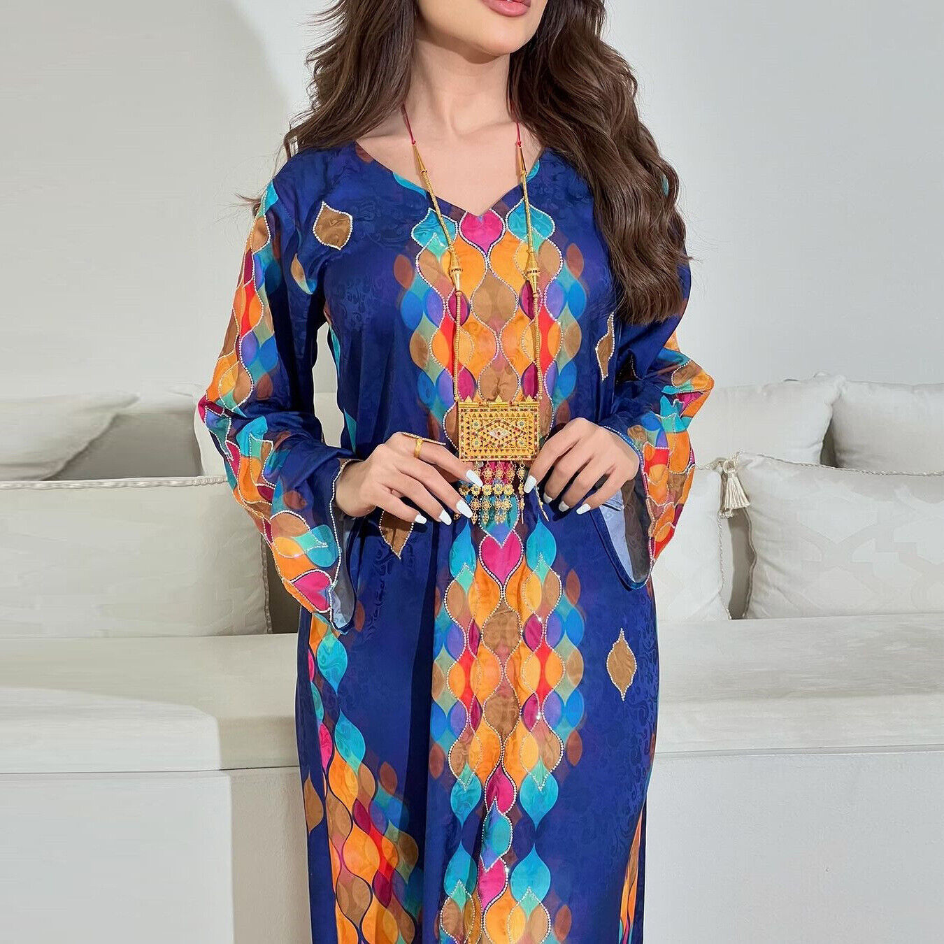Women Muslim Abaya Maxi Dress Evening Kaftan Long Robe Floral Printed Arab Gown - Picture 325 of 406