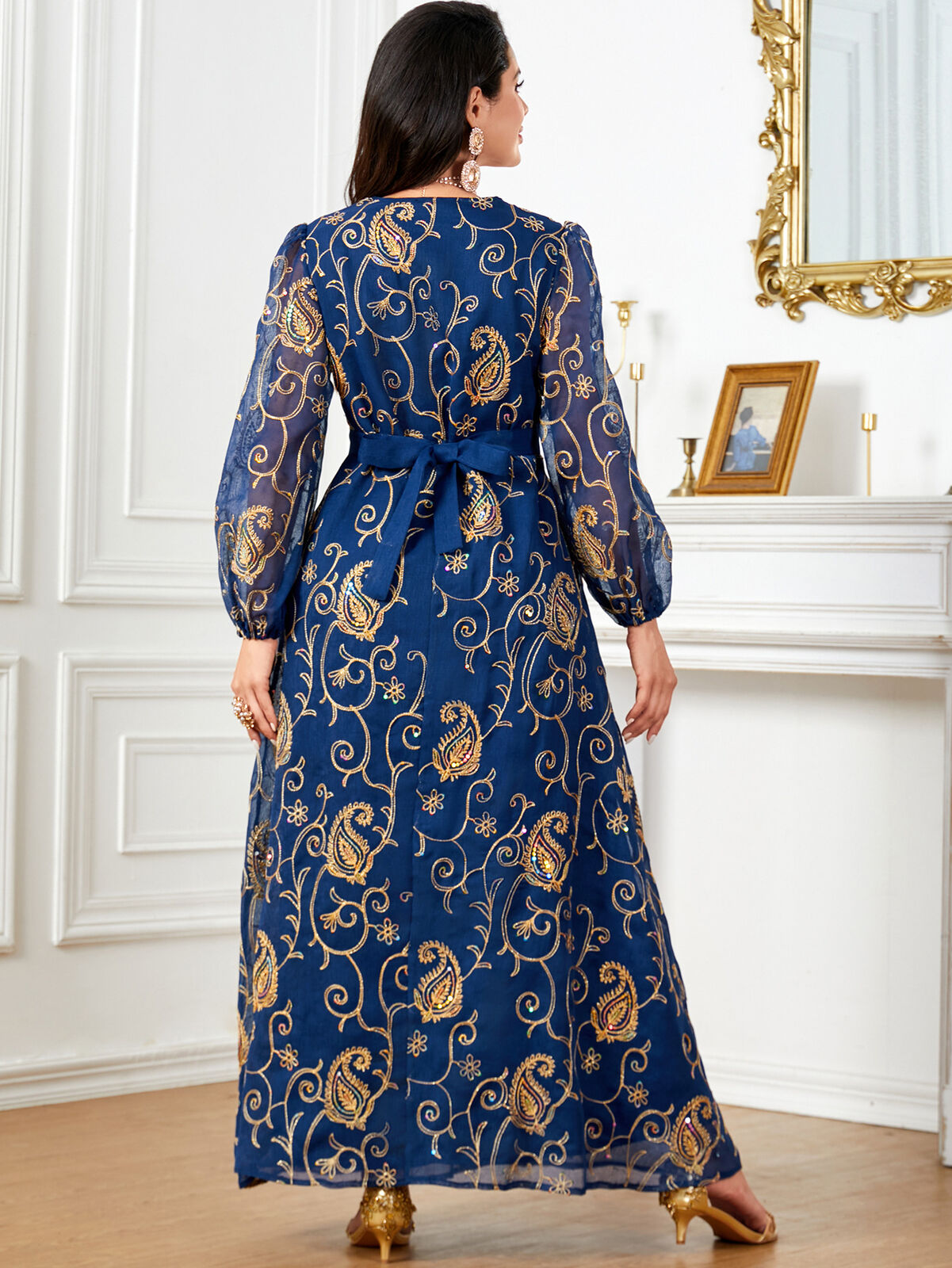 Women Muslim Abaya Maxi Dress Evening Kaftan Long Robe Floral Printed Arab Gown - Picture 332 of 406