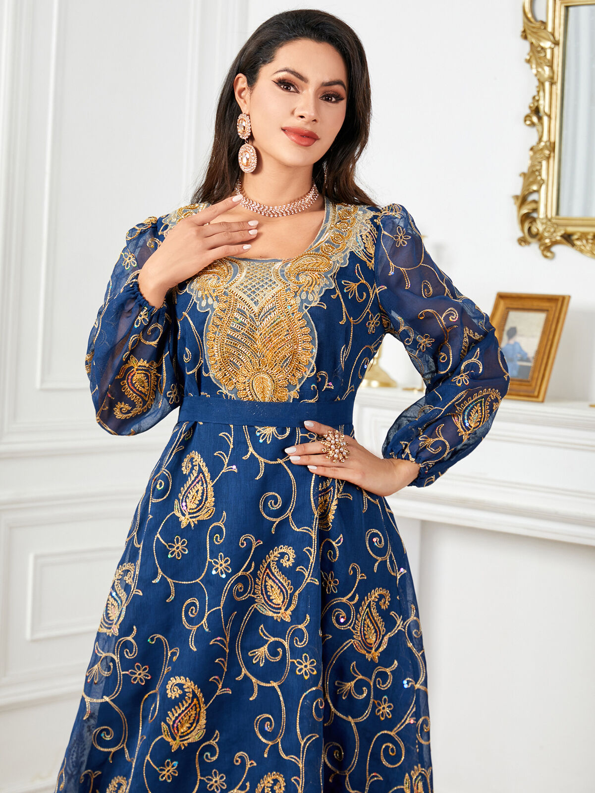 Women Muslim Abaya Maxi Dress Evening Kaftan Long Robe Floral Printed Arab Gown - Picture 333 of 406