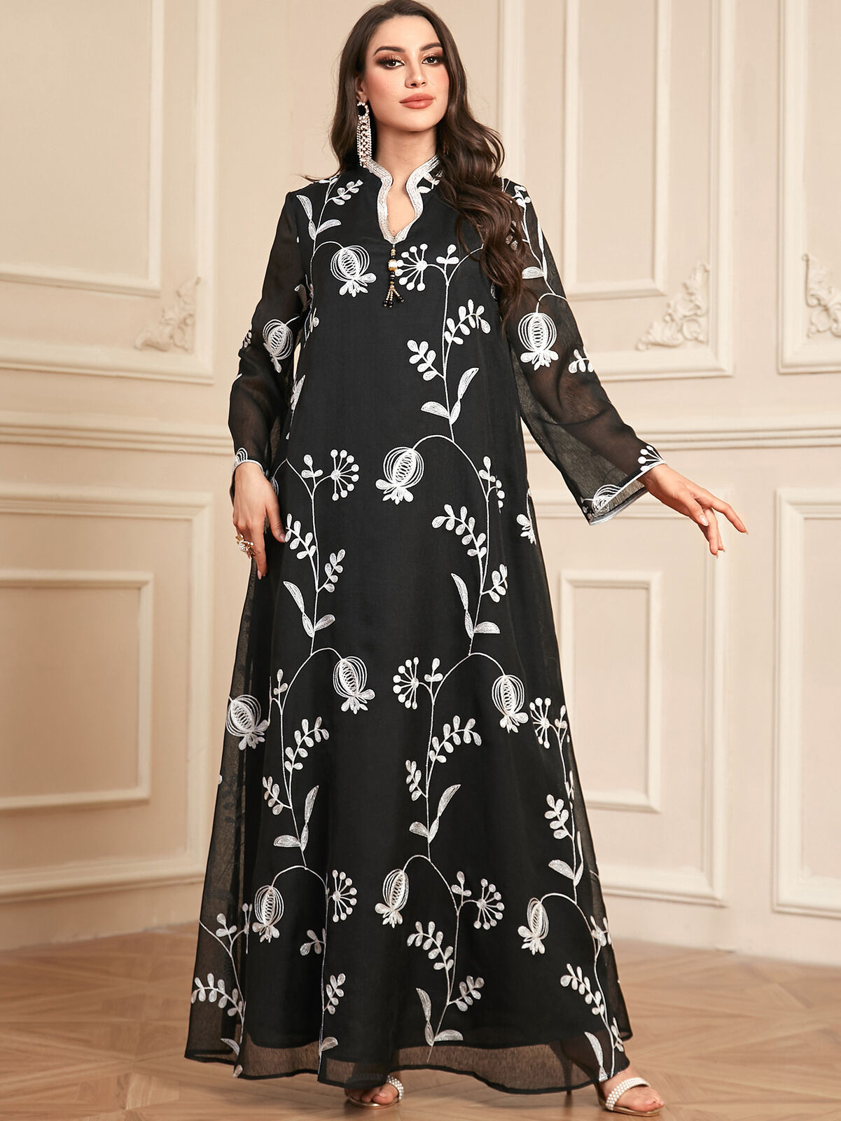 Women Muslim Abaya Maxi Dress Evening Kaftan Long Robe Floral Printed Arab Gown - Picture 359 of 406