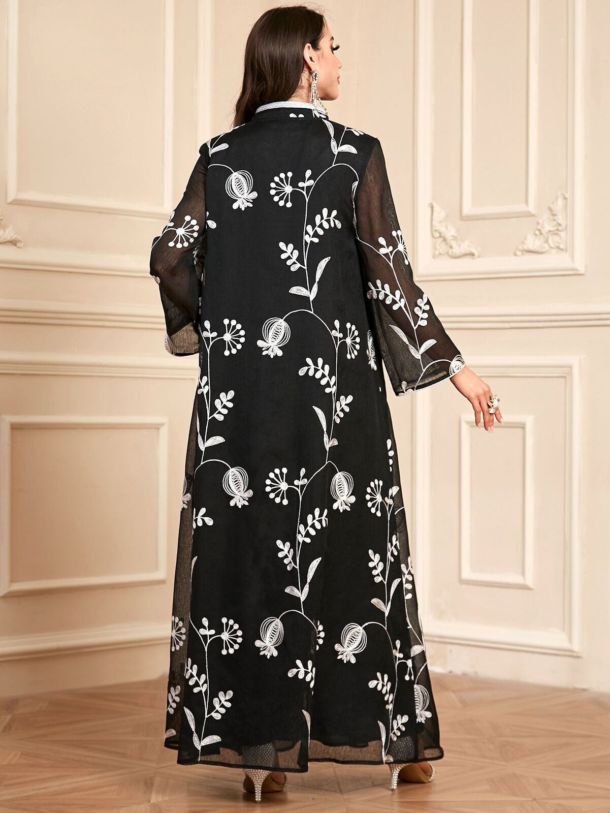 Women Muslim Abaya Maxi Dress Evening Kaftan Long Robe Floral Printed Arab Gown - Picture 360 of 406