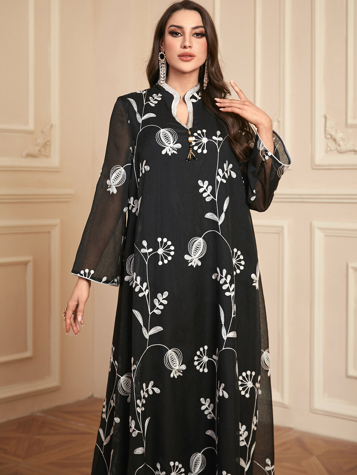Women Muslim Abaya Maxi Dress Evening Kaftan Long Robe Floral Printed Arab Gown - Picture 361 of 406
