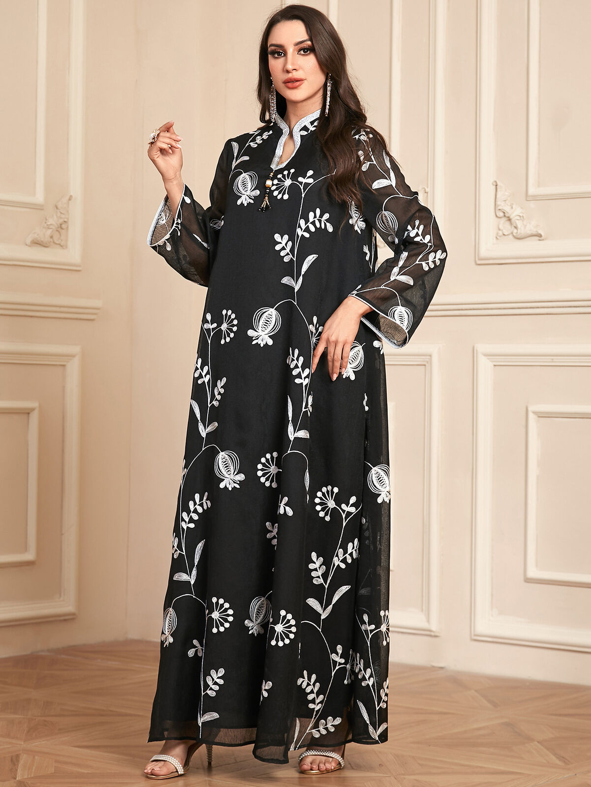 Women Muslim Abaya Maxi Dress Evening Kaftan Long Robe Floral Printed Arab Gown - Picture 362 of 406