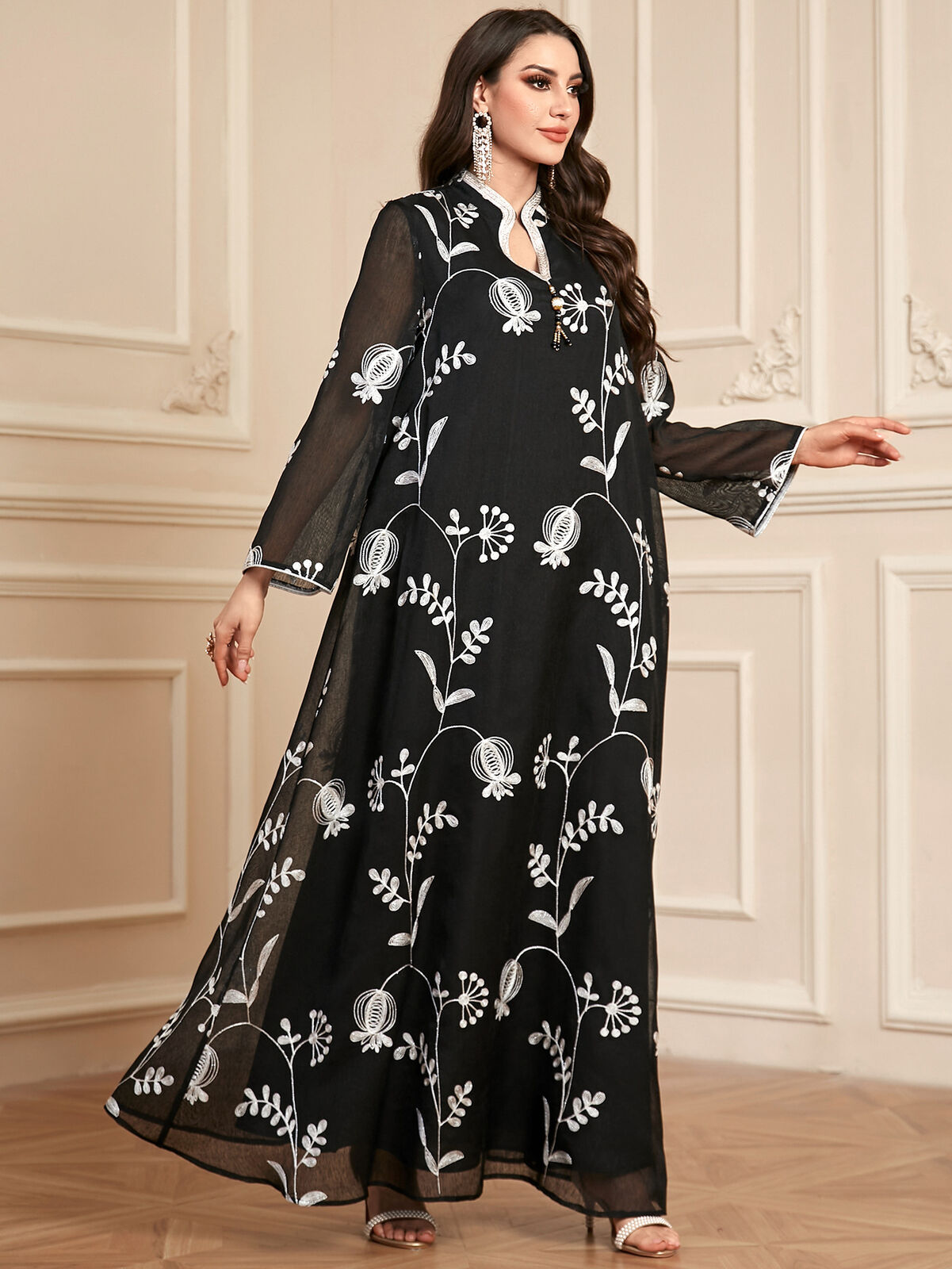 Women Muslim Abaya Maxi Dress Evening Kaftan Long Robe Floral Printed Arab Gown - Picture 363 of 406