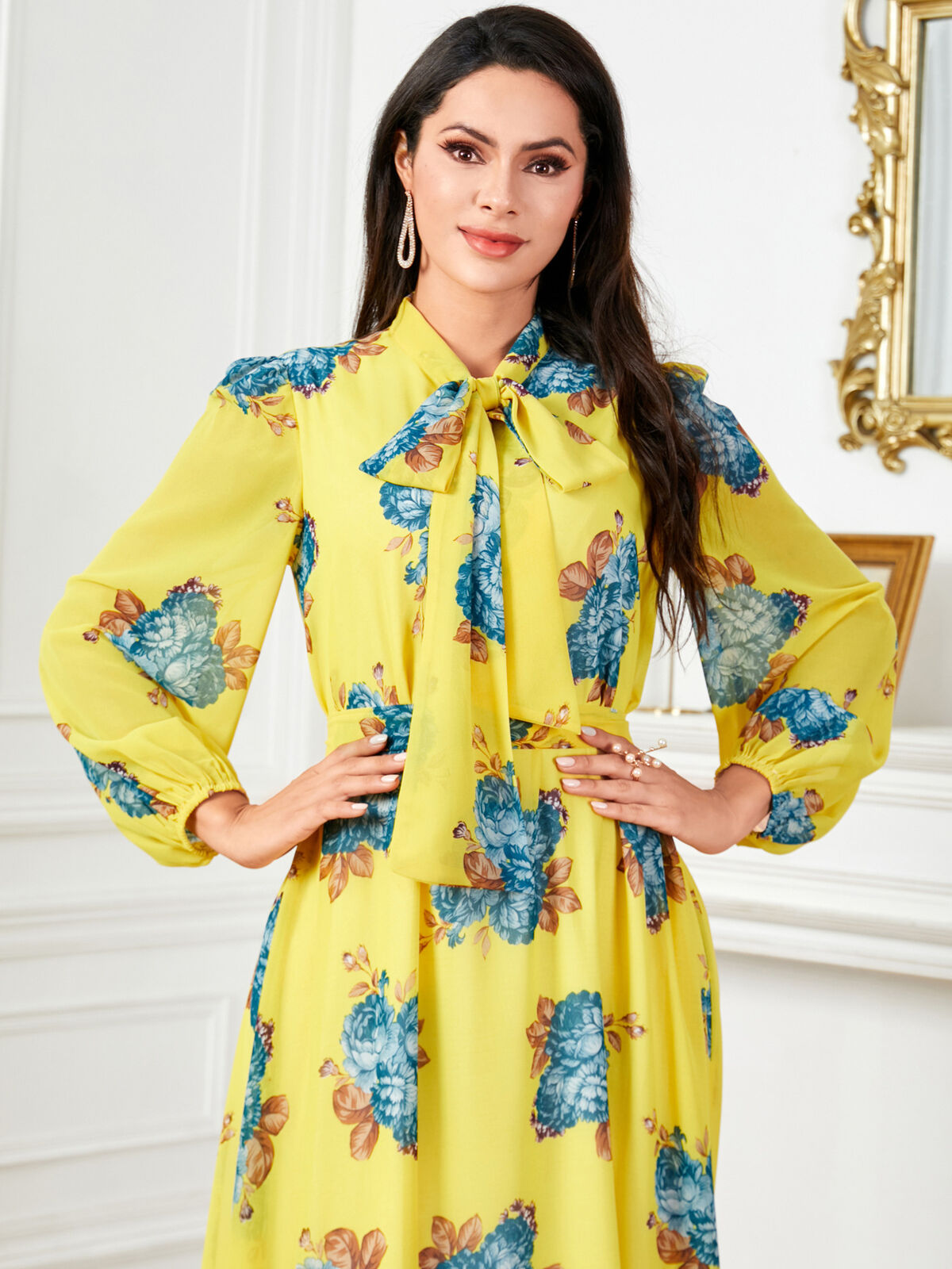 Women Muslim Abaya Maxi Dress Evening Kaftan Long Robe Floral Printed Arab Gown - Picture 371 of 406