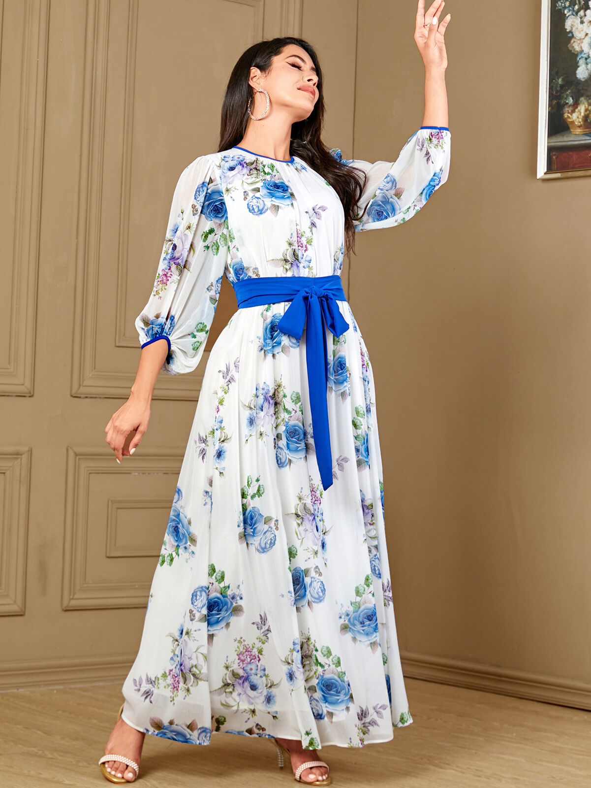Women Muslim Abaya Maxi Dress Evening Kaftan Long Robe Floral Printed Arab Gown - Picture 385 of 406