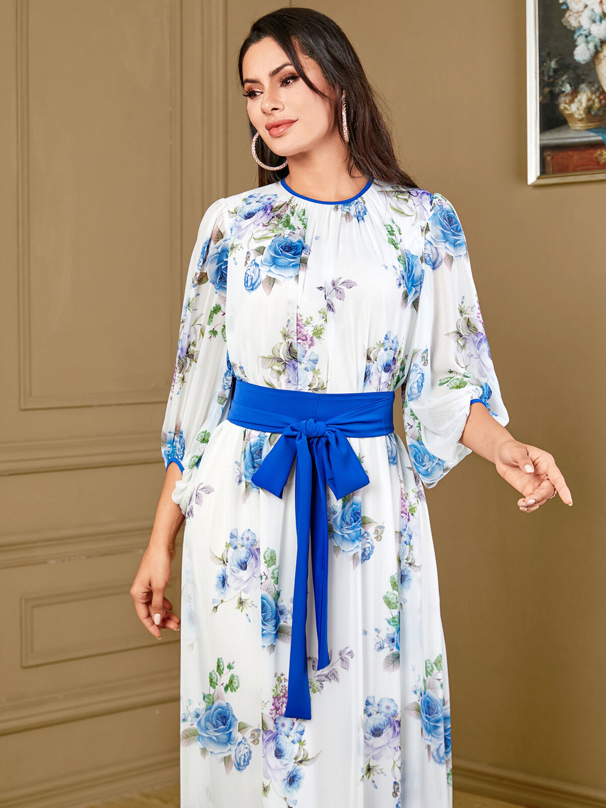 Women Muslim Abaya Maxi Dress Evening Kaftan Long Robe Floral Printed Arab Gown - Picture 386 of 406