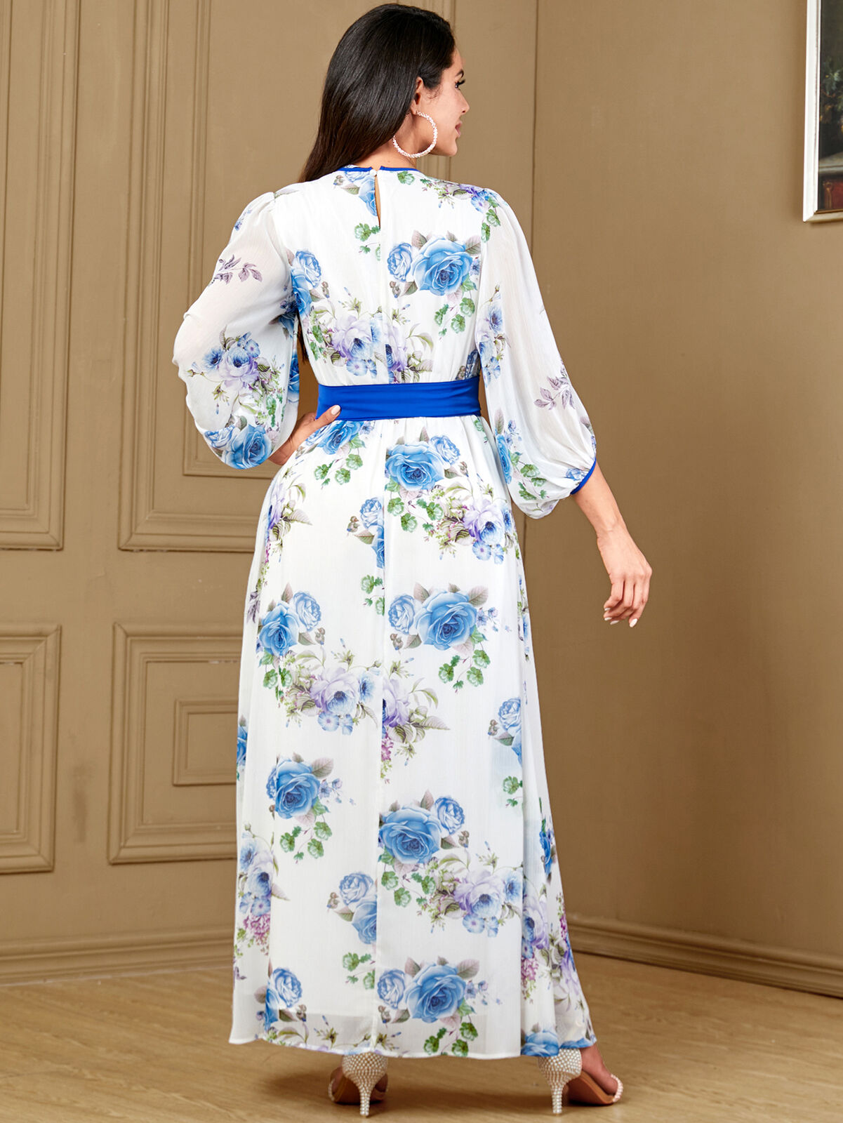 Women Muslim Abaya Maxi Dress Evening Kaftan Long Robe Floral Printed Arab Gown - Picture 388 of 406