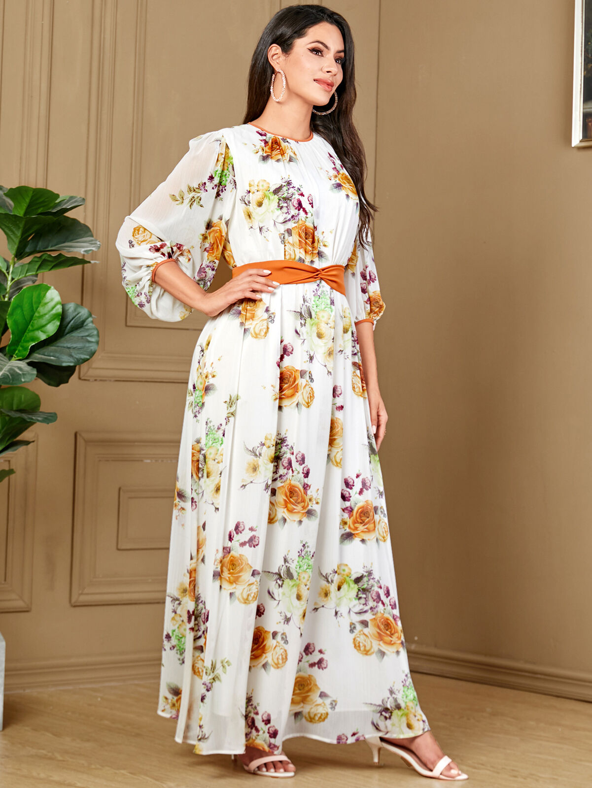 Women Muslim Abaya Maxi Dress Evening Kaftan Long Robe Floral Printed Arab Gown - Picture 393 of 406