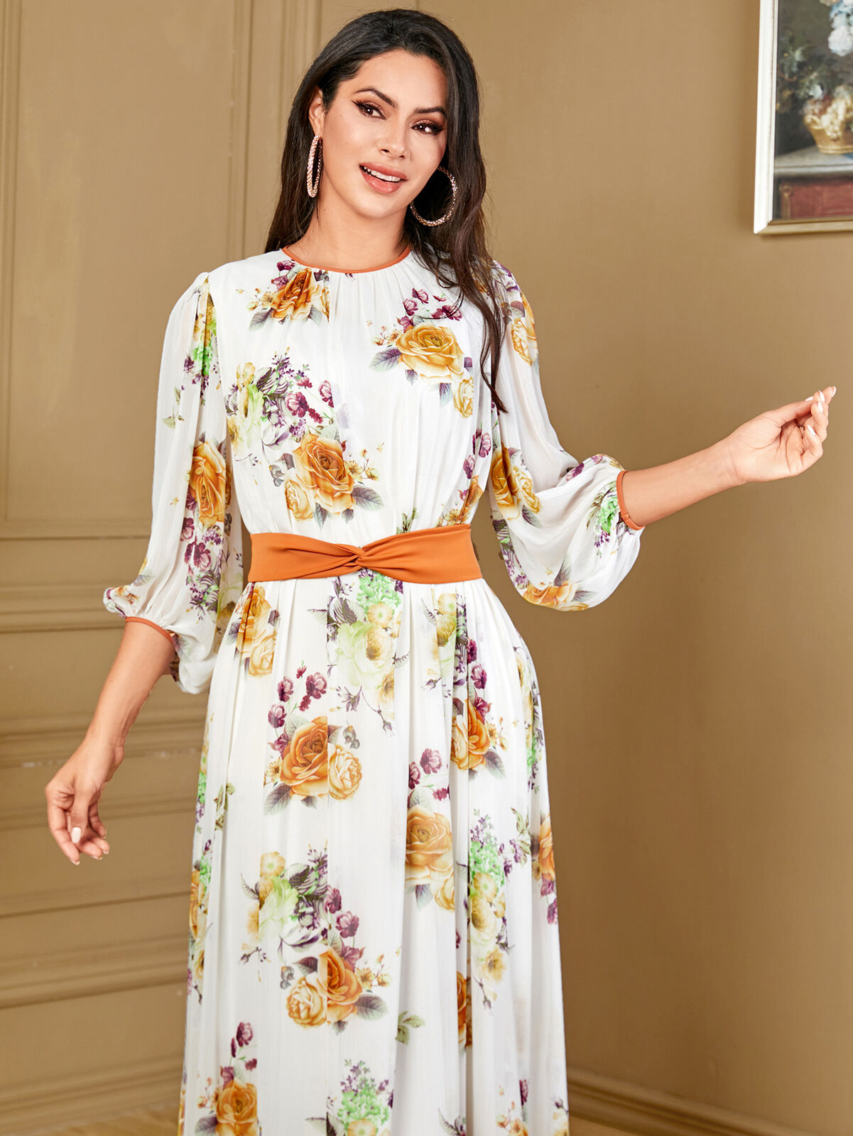 Women Muslim Abaya Maxi Dress Evening Kaftan Long Robe Floral Printed Arab Gown - Picture 394 of 406