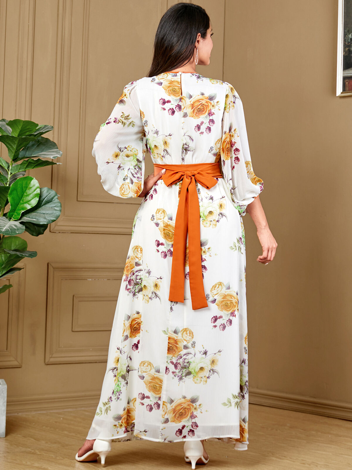 Women Muslim Abaya Maxi Dress Evening Kaftan Long Robe Floral Printed Arab Gown - Picture 395 of 406