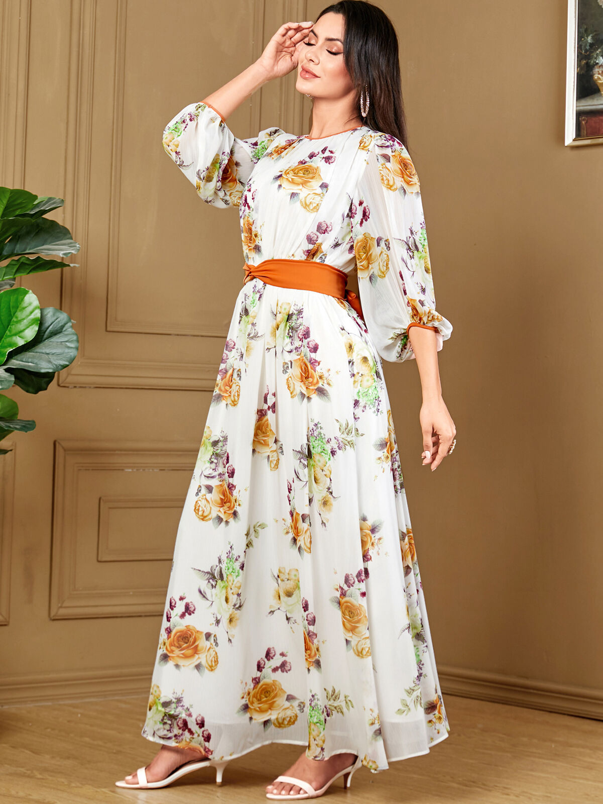 Women Muslim Abaya Maxi Dress Evening Kaftan Long Robe Floral Printed Arab Gown - Picture 396 of 406