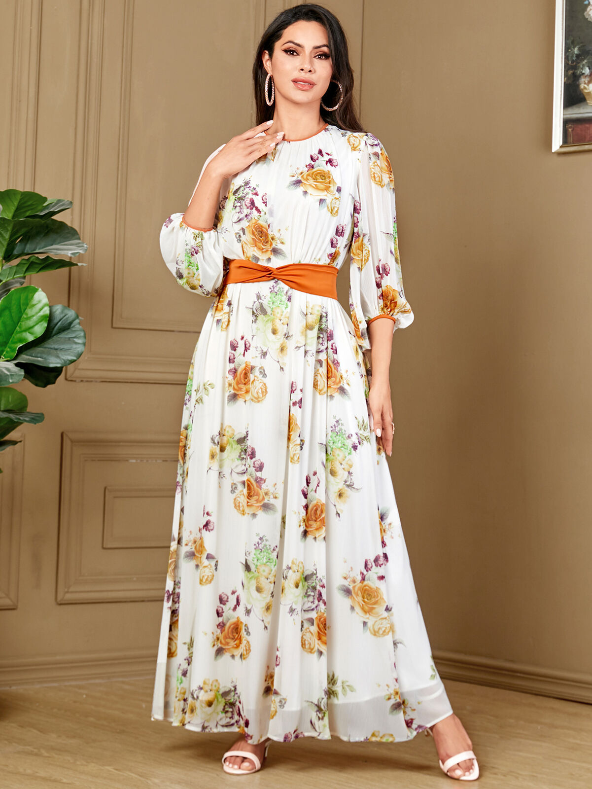 Women Muslim Abaya Maxi Dress Evening Kaftan Long Robe Floral Printed Arab Gown - Picture 397 of 406