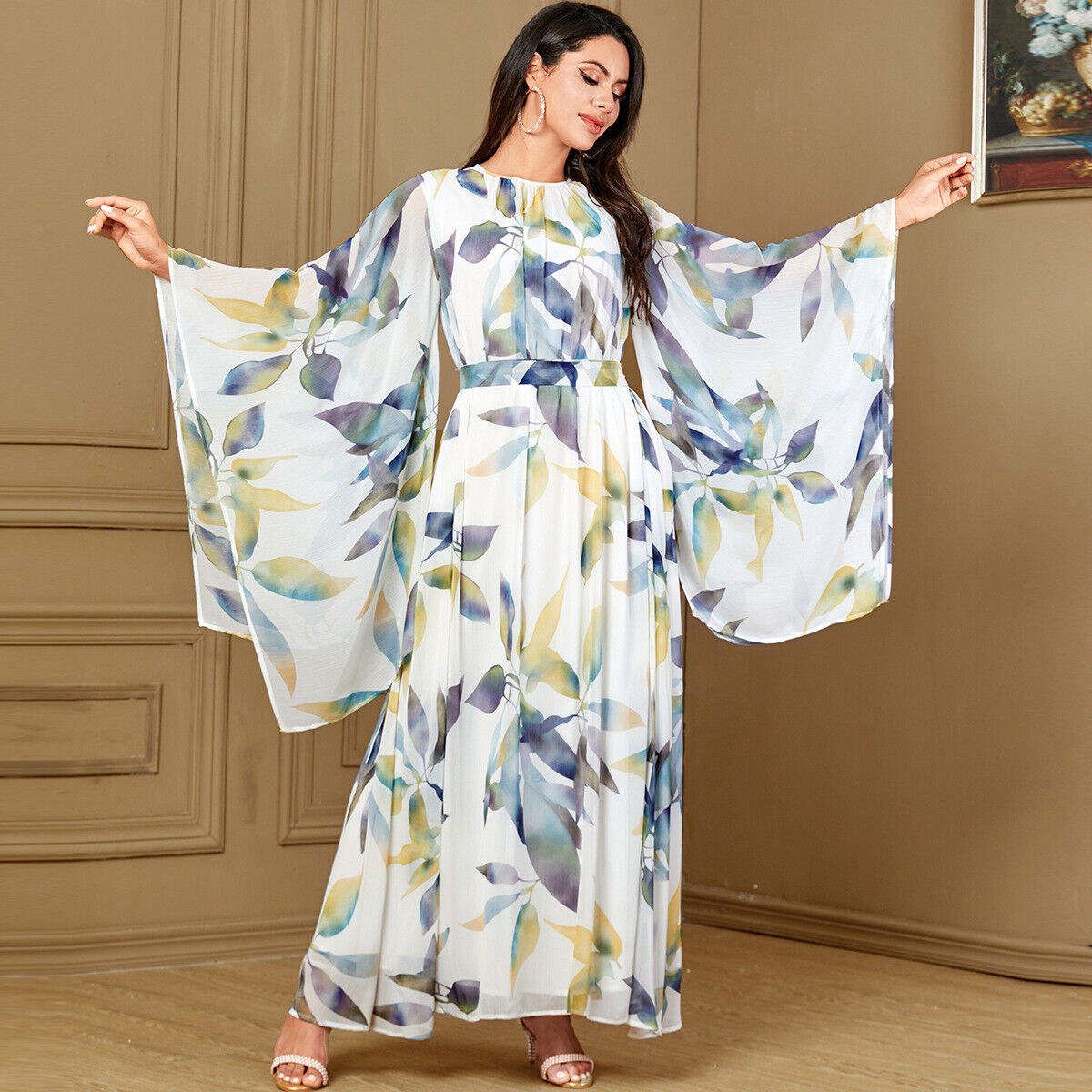 Women Muslim Abaya Maxi Dress Evening Kaftan Long Robe Floral Printed Arab Gown - Picture 398 of 406