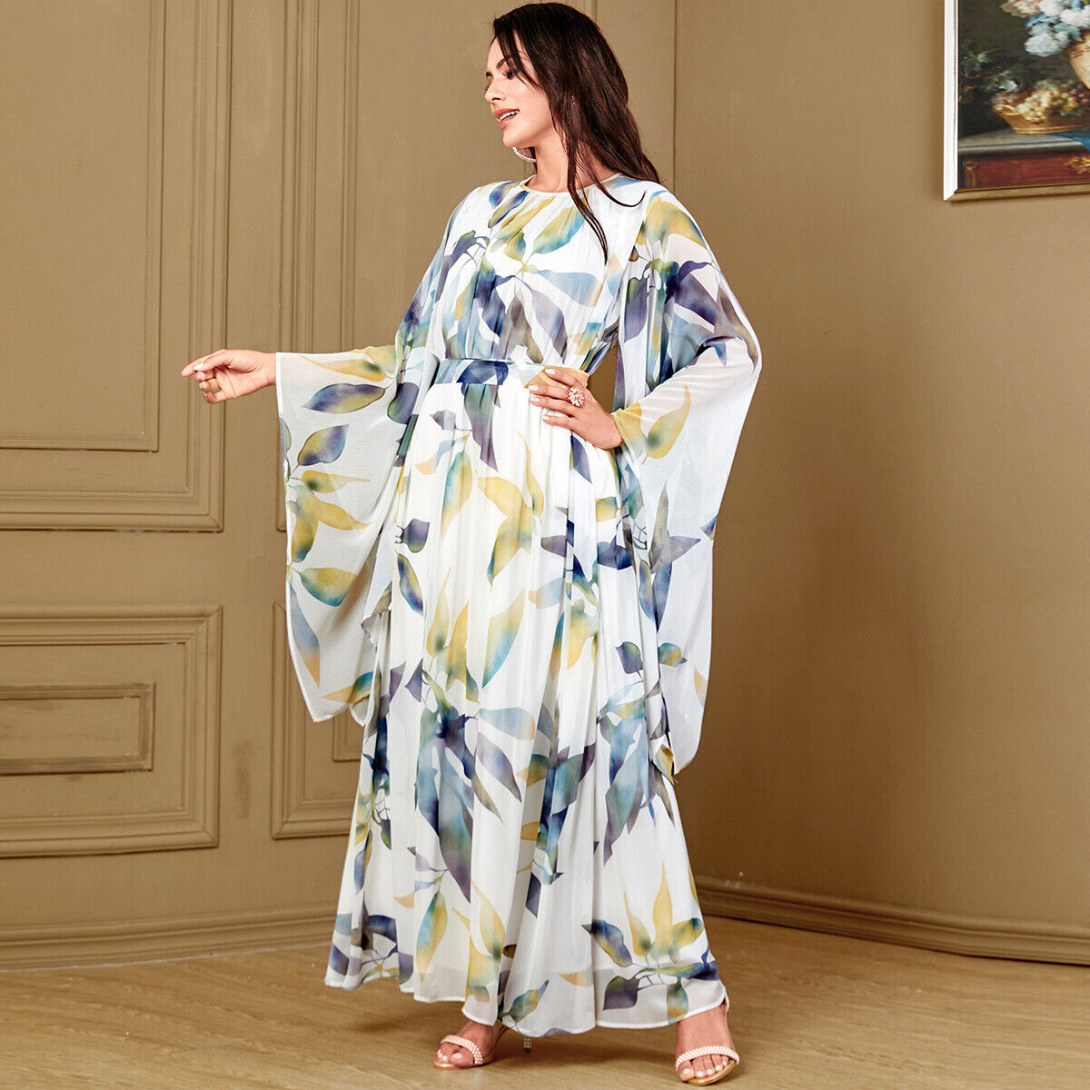 Women Muslim Abaya Maxi Dress Evening Kaftan Long Robe Floral Printed Arab Gown - Picture 399 of 406