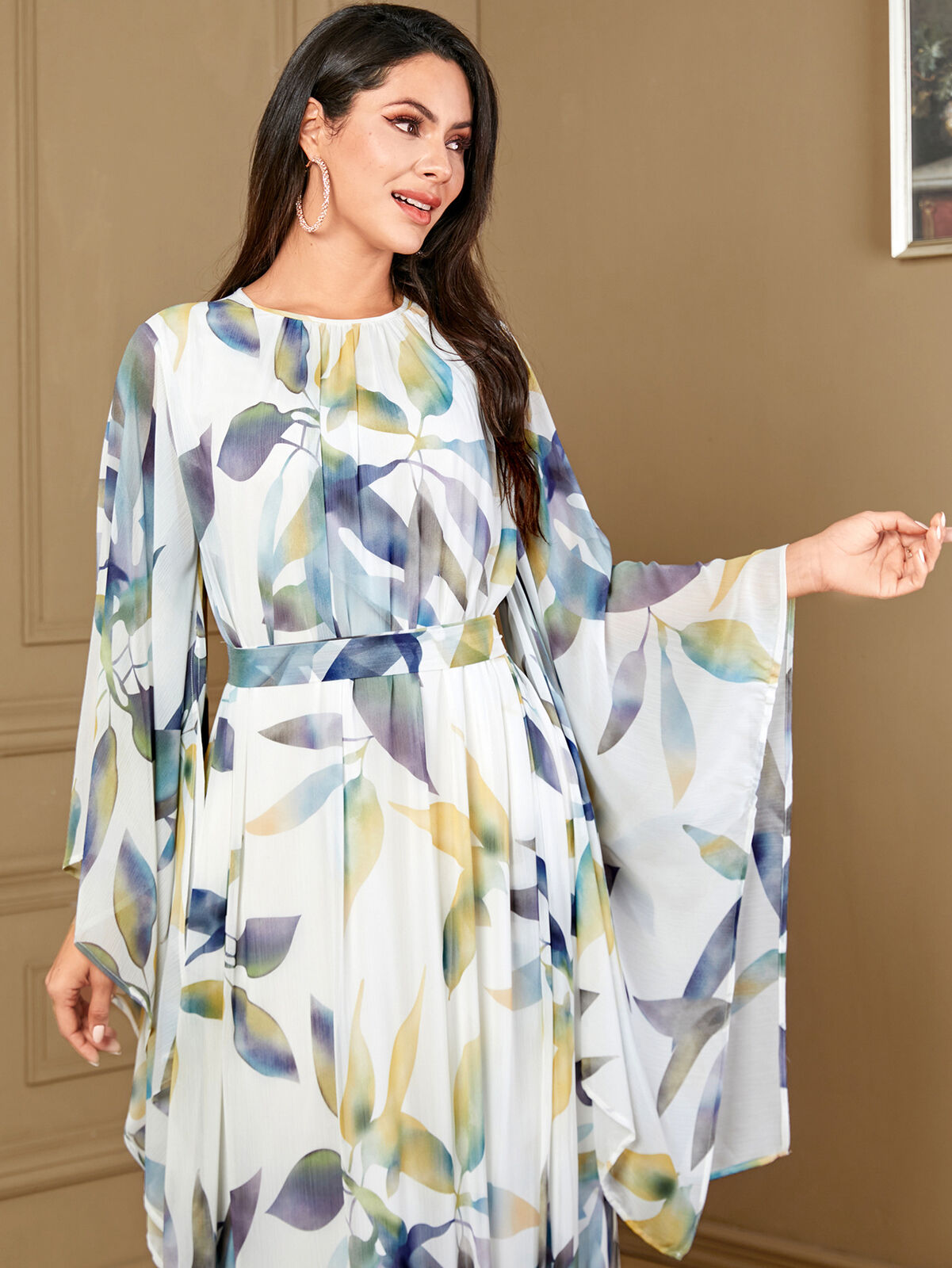 Women Muslim Abaya Maxi Dress Evening Kaftan Long Robe Floral Printed Arab Gown - Picture 400 of 406