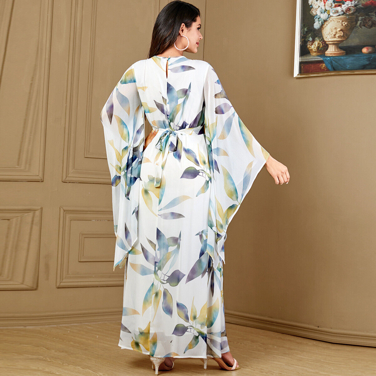 Women Muslim Abaya Maxi Dress Evening Kaftan Long Robe Floral Printed Arab Gown - Picture 402 of 406