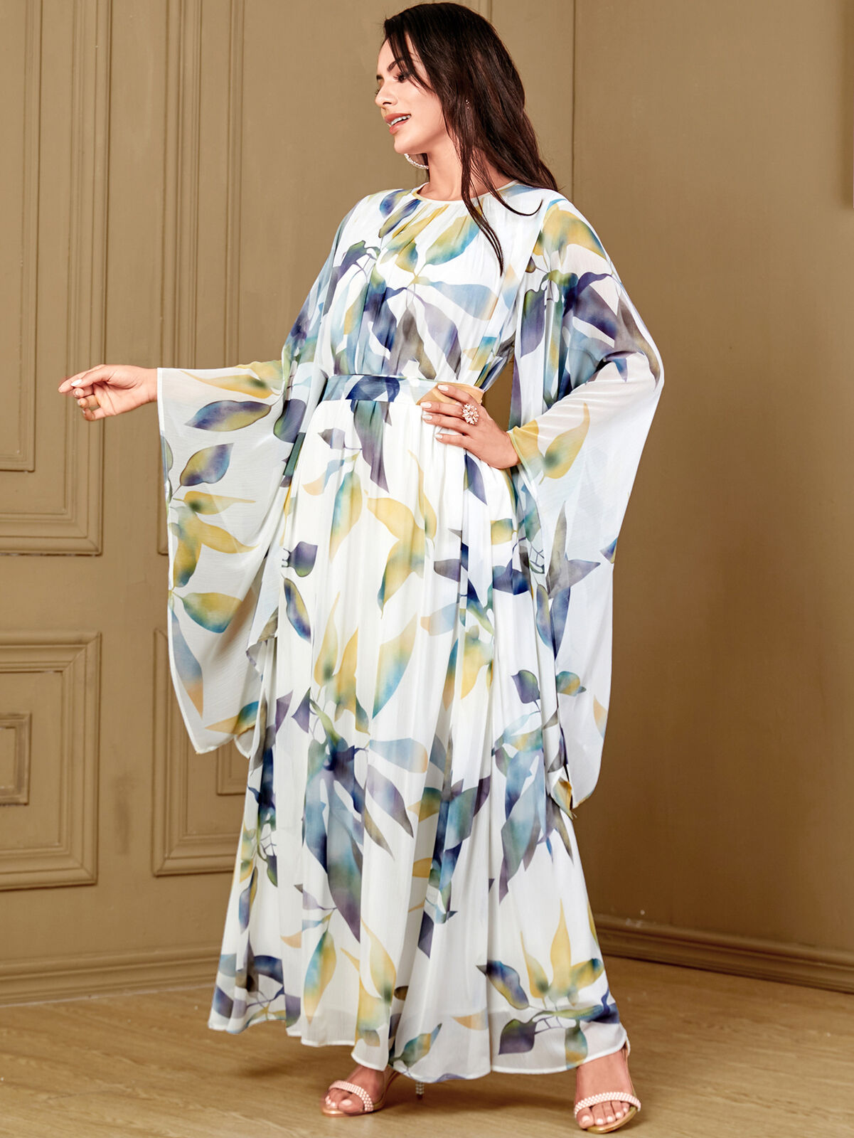 Women Muslim Abaya Maxi Dress Evening Kaftan Long Robe Floral Printed Arab Gown - Picture 403 of 406