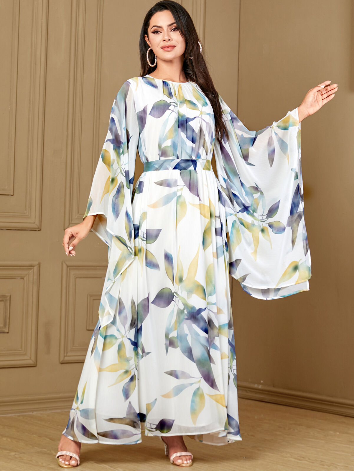 Women Muslim Abaya Maxi Dress Evening Kaftan Long Robe Floral Printed Arab Gown - Picture 404 of 406