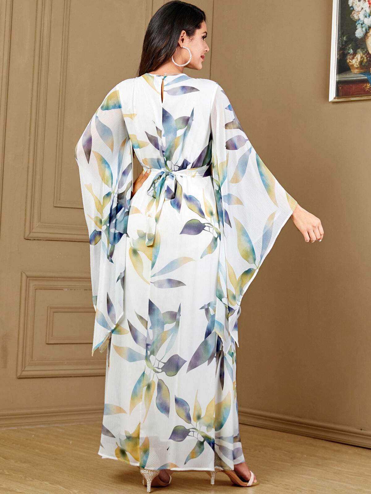 Women Muslim Abaya Maxi Dress Evening Kaftan Long Robe Floral Printed Arab Gown - Picture 405 of 406