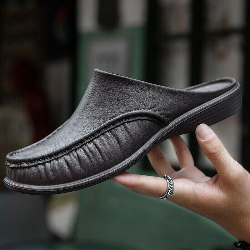 Mens Slippers Open Back House Shoe Black Slip On Comfort Indoor Outdoor Loafer - Picture 30 of 39