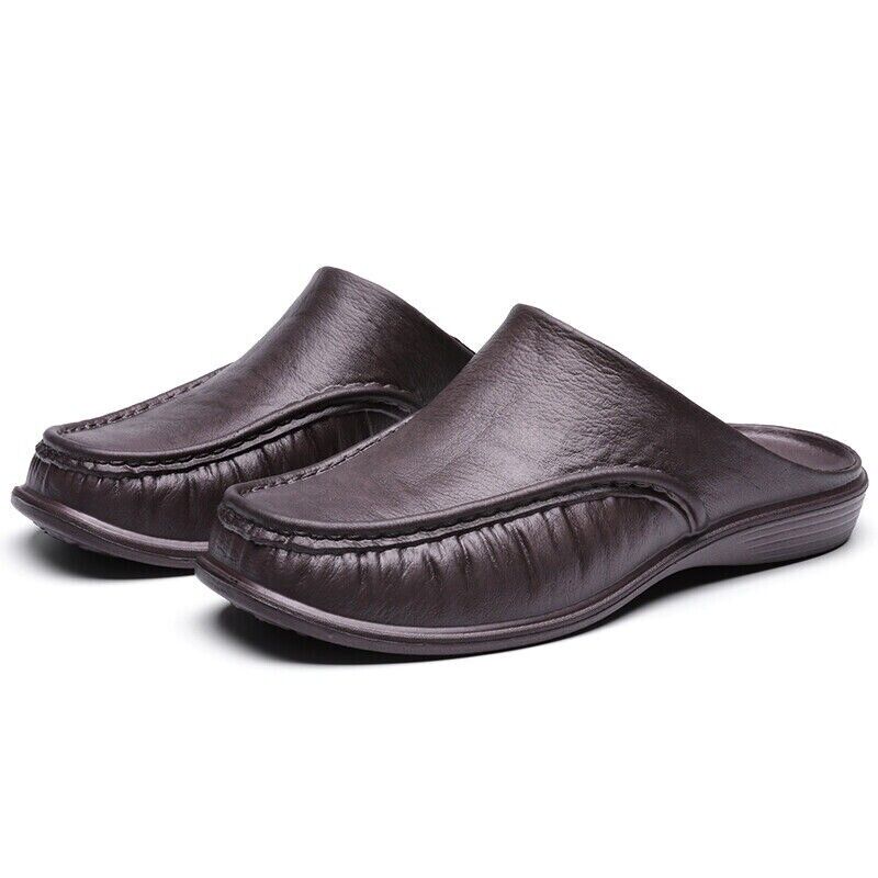 Mens Slippers Open Back House Shoe Black Slip On Comfort Indoor Outdoor Loafer - Picture 32 of 39